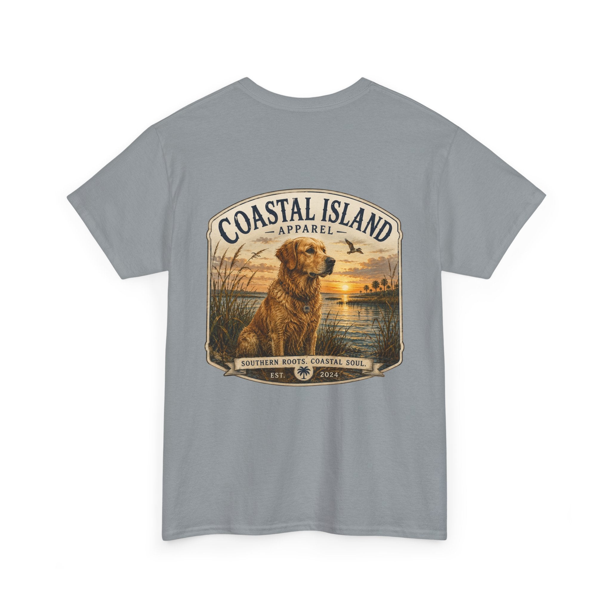 Coastal Island Retriever Logo Tee | Dog Sunset Beach Shirt