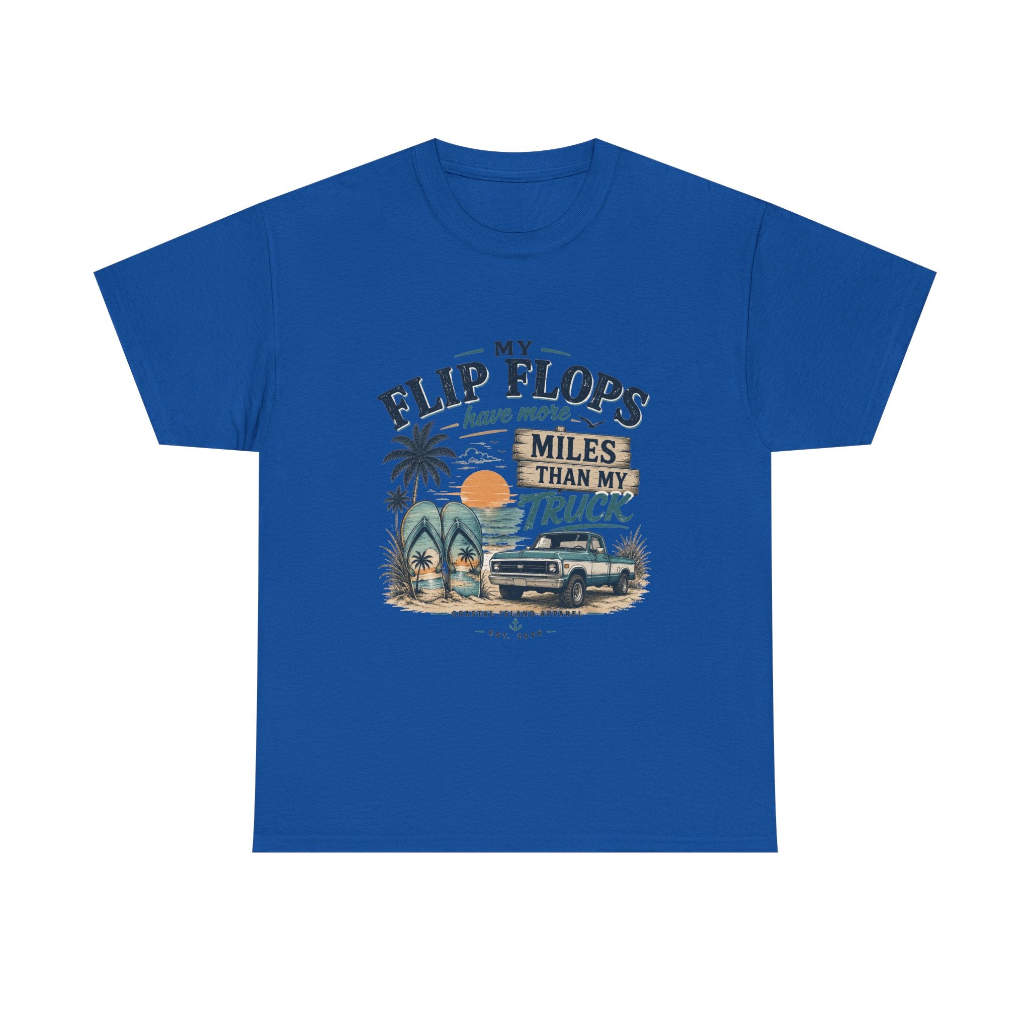 Flip Flops Have More Miles Than My Truck Graphic Tee — Beach Vintage Truck T-Shirt