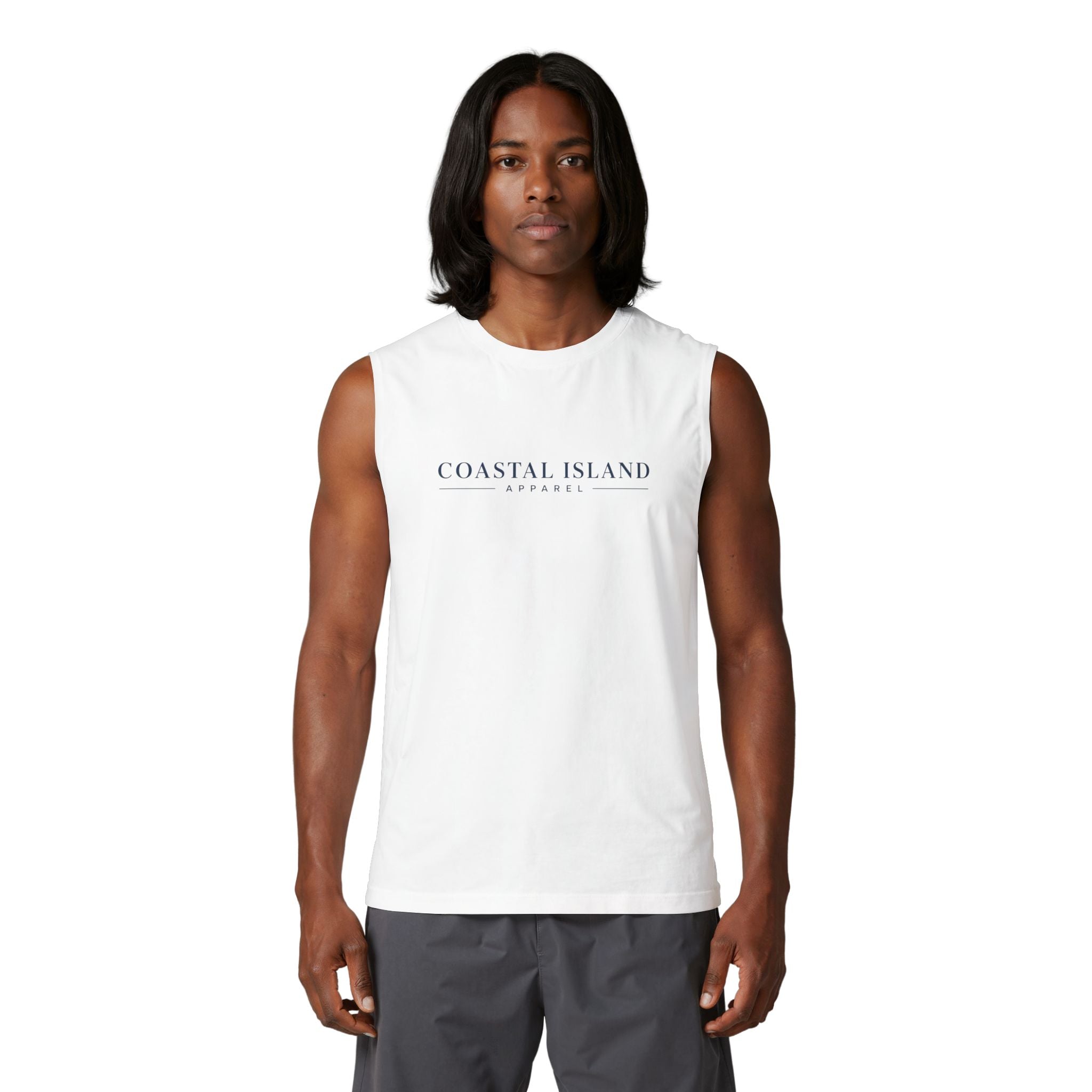 Coastal Island Muscle Tank — Minimal Beach Logo Tank Top