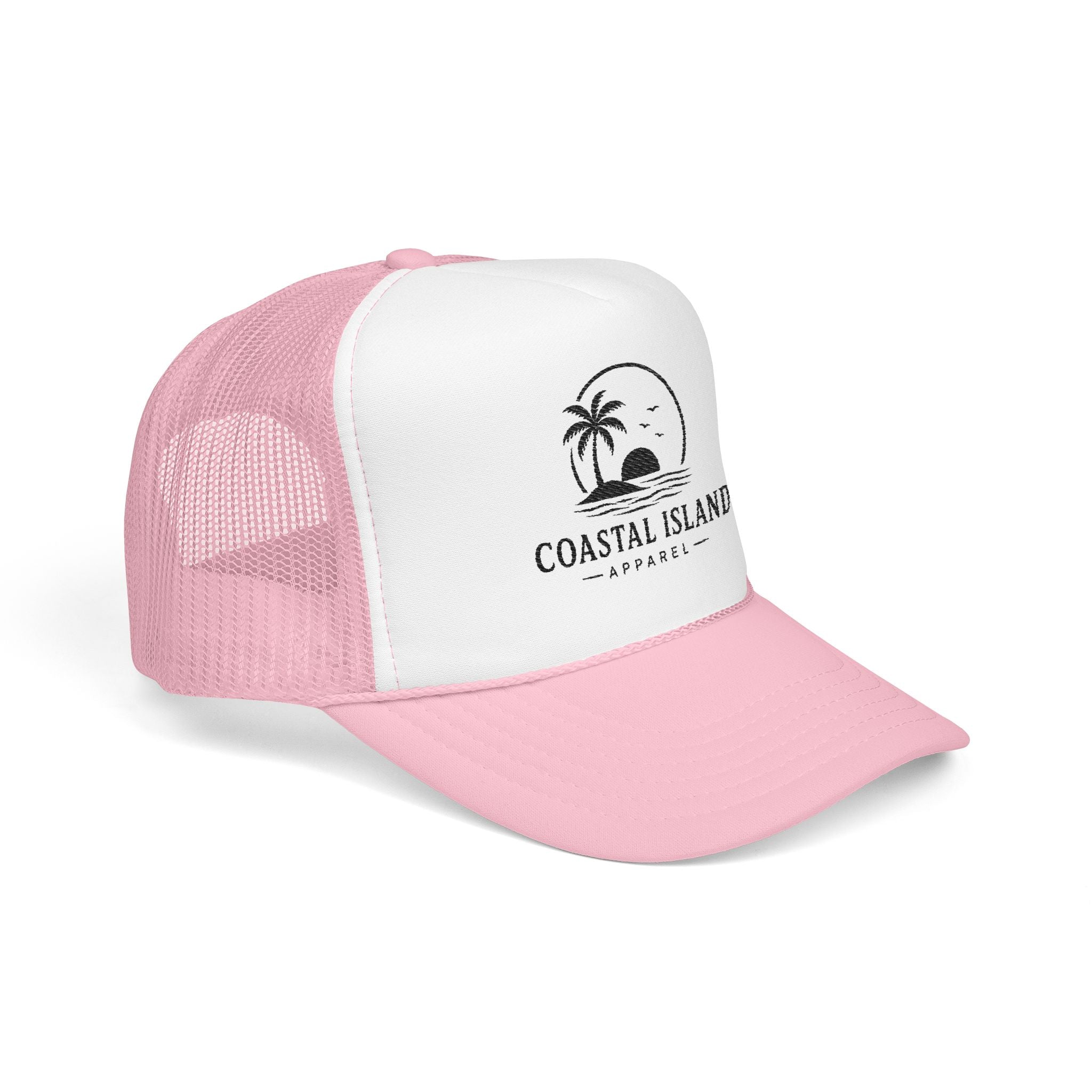 Coastal Island palm sunset Foam Trucker Hat | beach logo cap