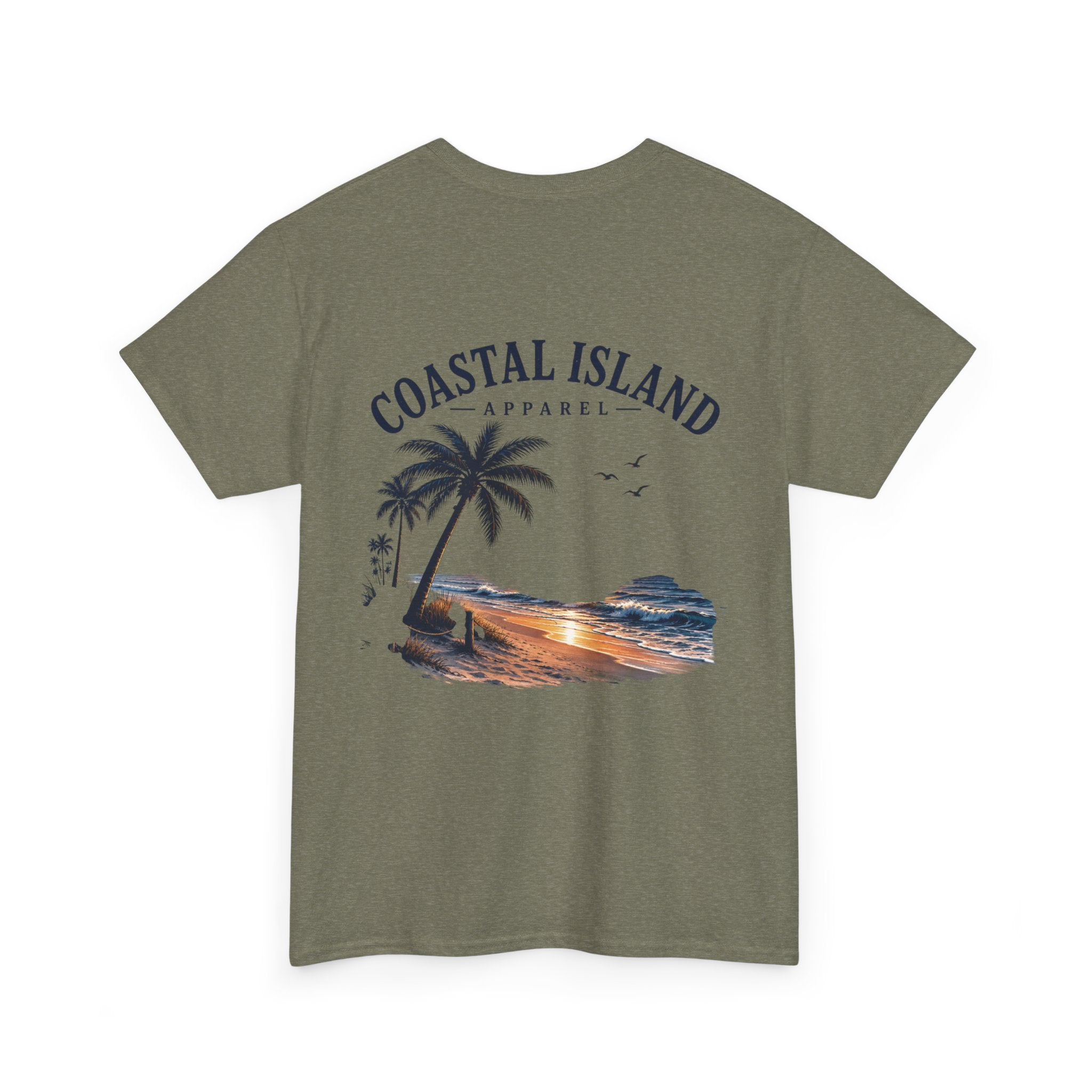 Coastal Island Sunset Beach T-Shirt | Palm Tree Ocean Graphic Tee