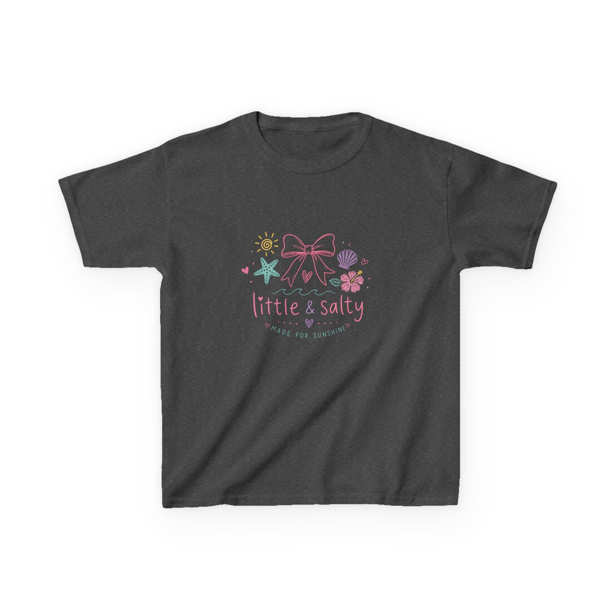 Girl's Tee — "Little & Salty" Pastel Seashells Graphic