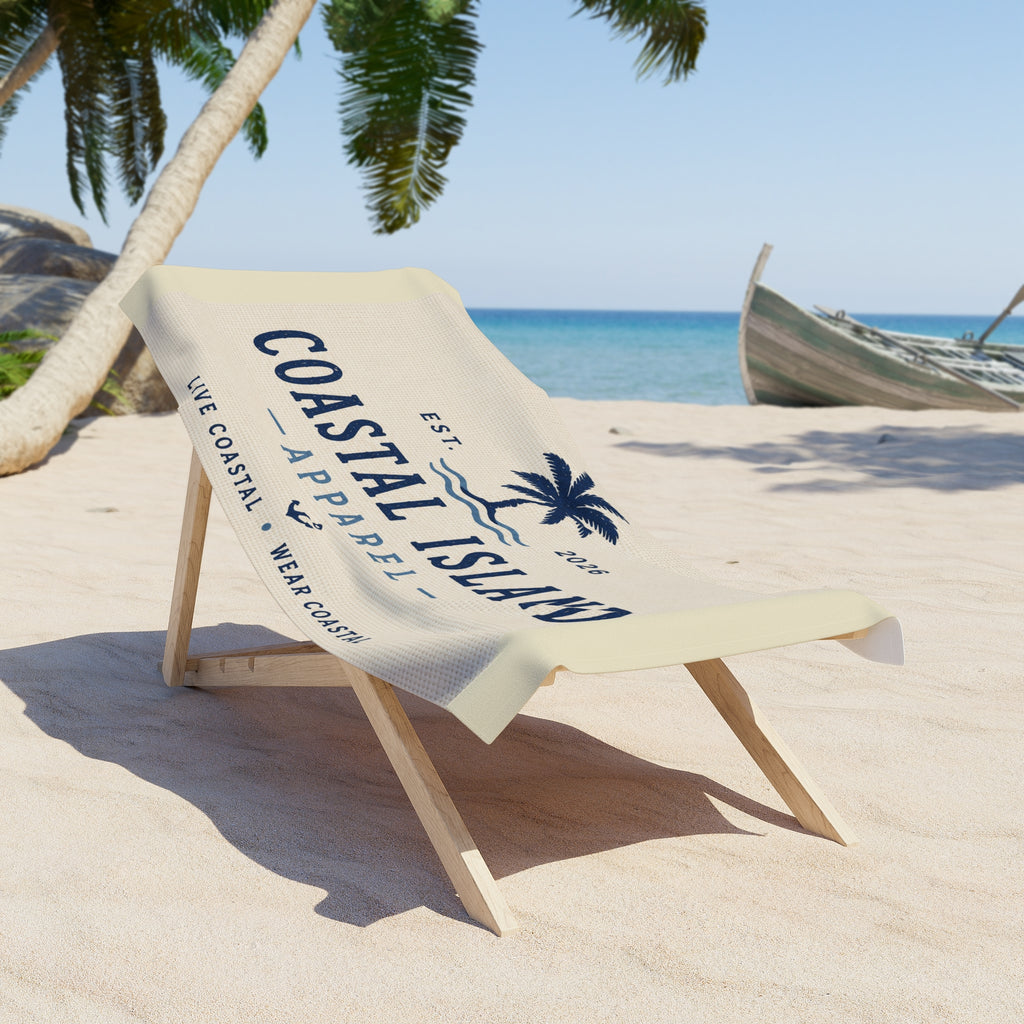Coastal Island Apparel Beach Towel — Palm Tree Nautical Logo
