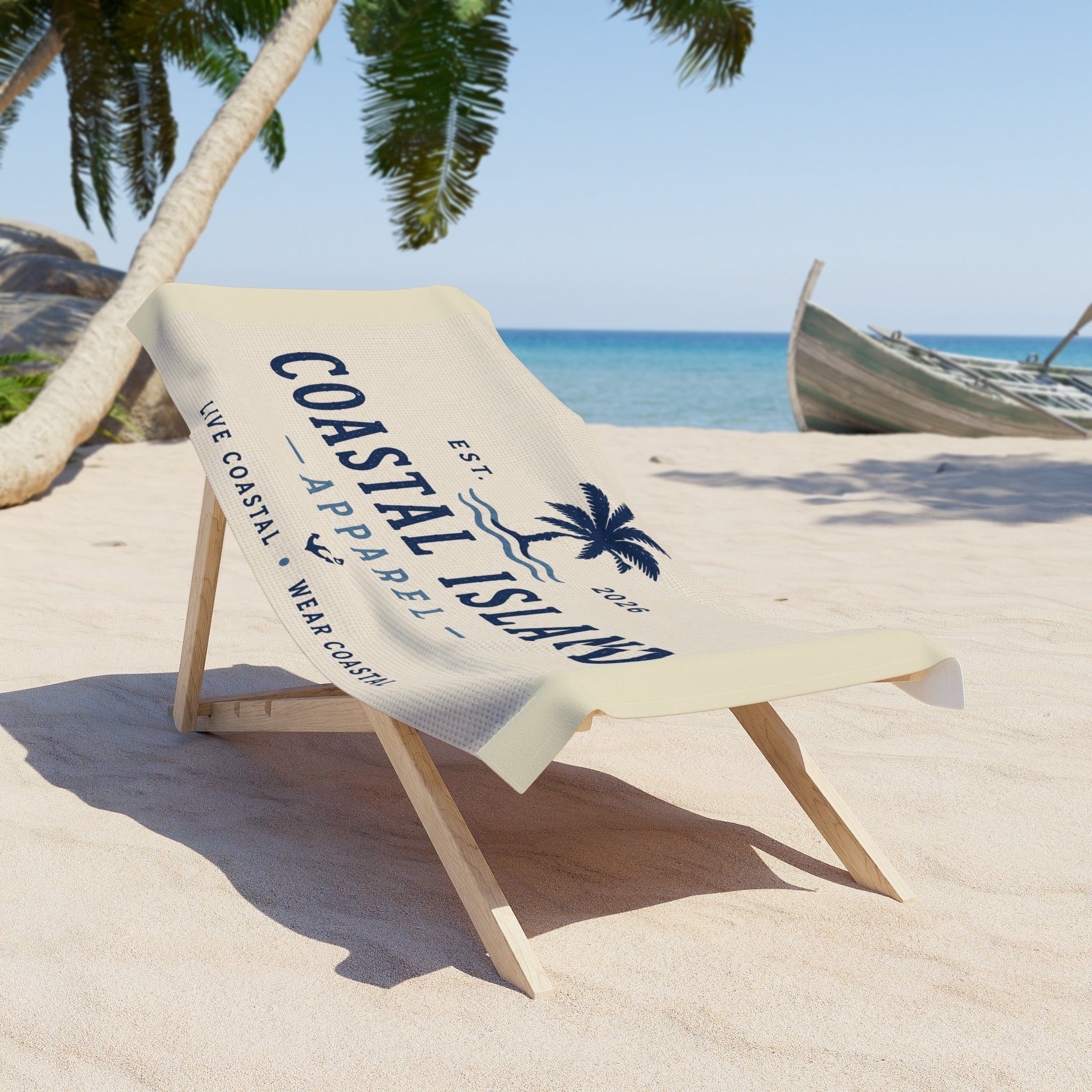 Coastal Island Apparel Beach Towel — Palm Tree Nautical Logo