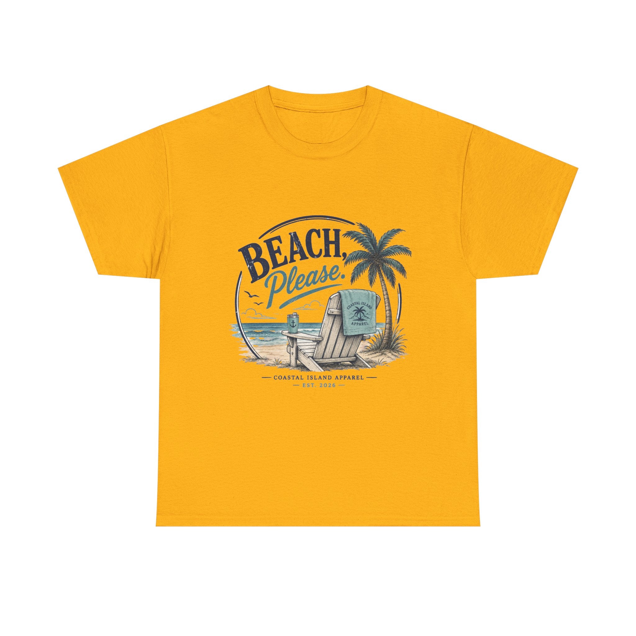 Beach Please T-Shirt — Vintage Palm Tree & Surfboard Summer Tee