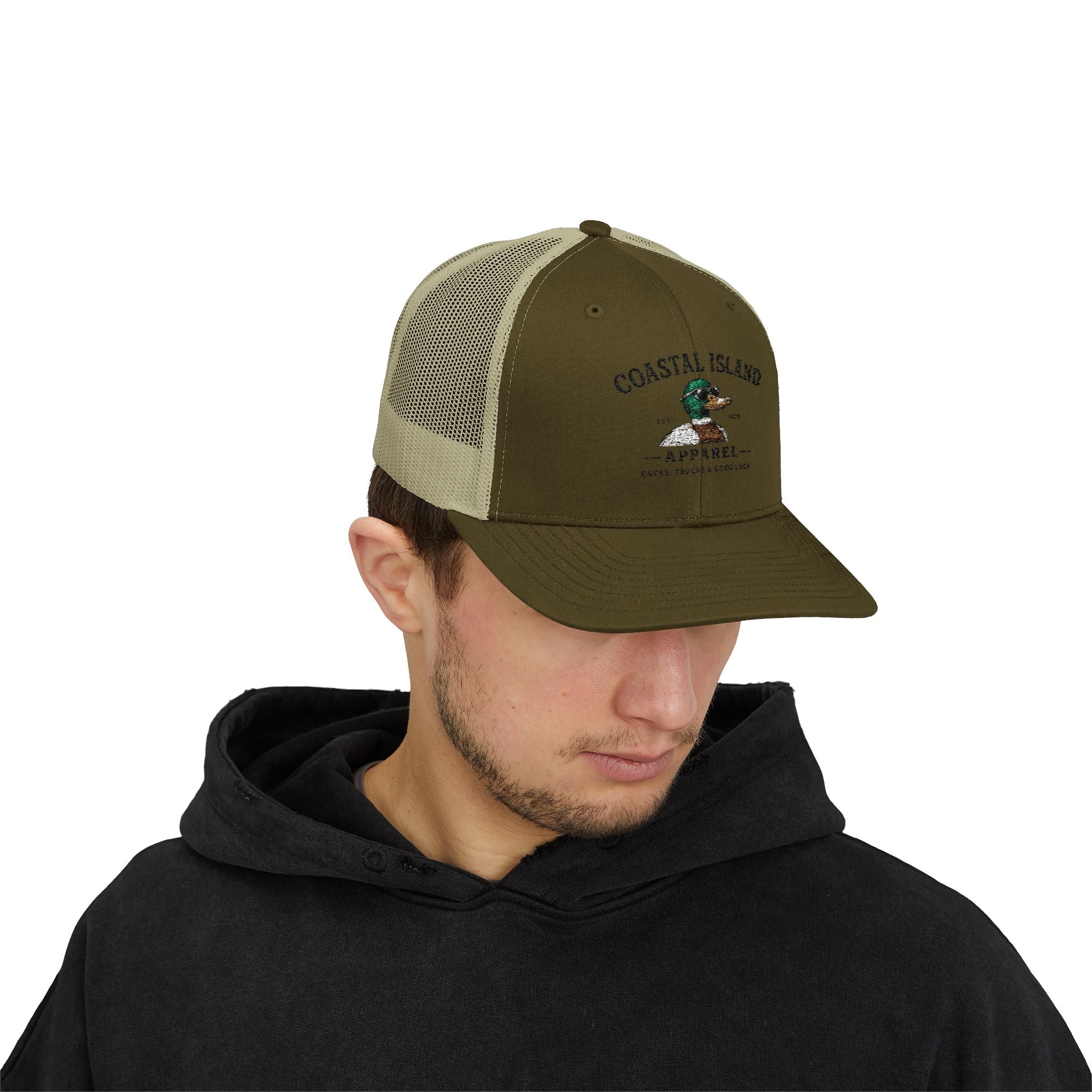 Coastal Island Trucker Cap — Vintage Duck Logo Snapback Hat