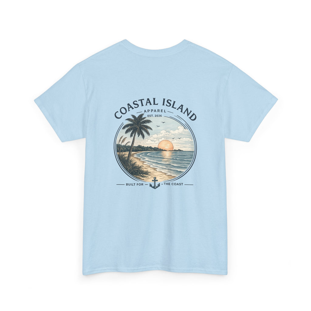 Coastal Island Sunset Tee — Beach Palm Tree Graphic T-Shirt