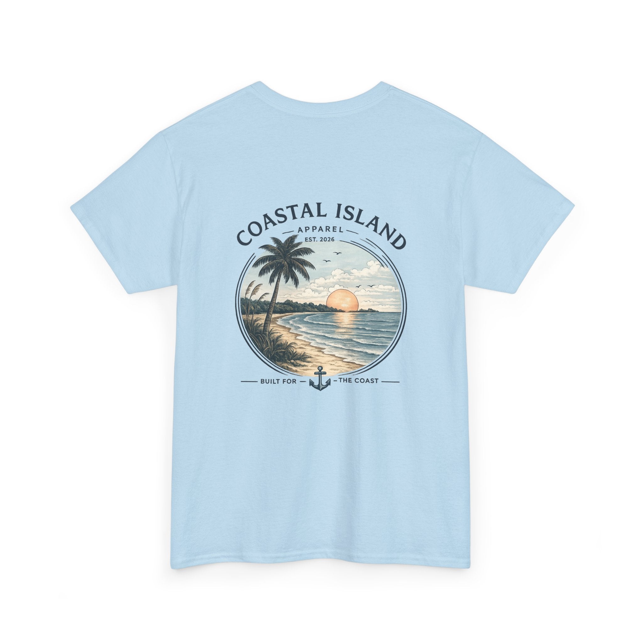 Coastal Island Sunset Tee — Beach Palm Tree Graphic T-Shirt