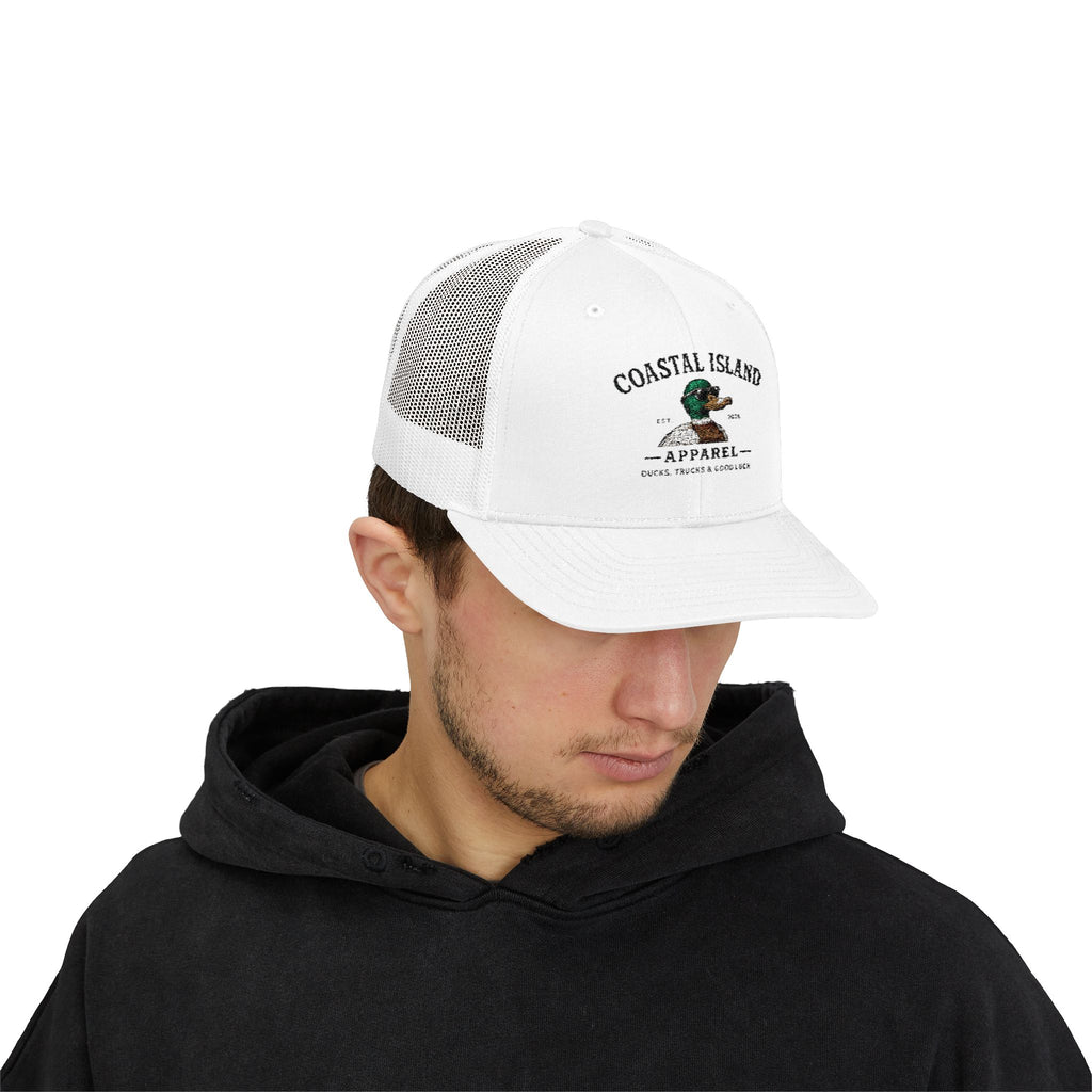 Coastal Island Trucker Cap — Vintage Duck Logo Snapback Hat