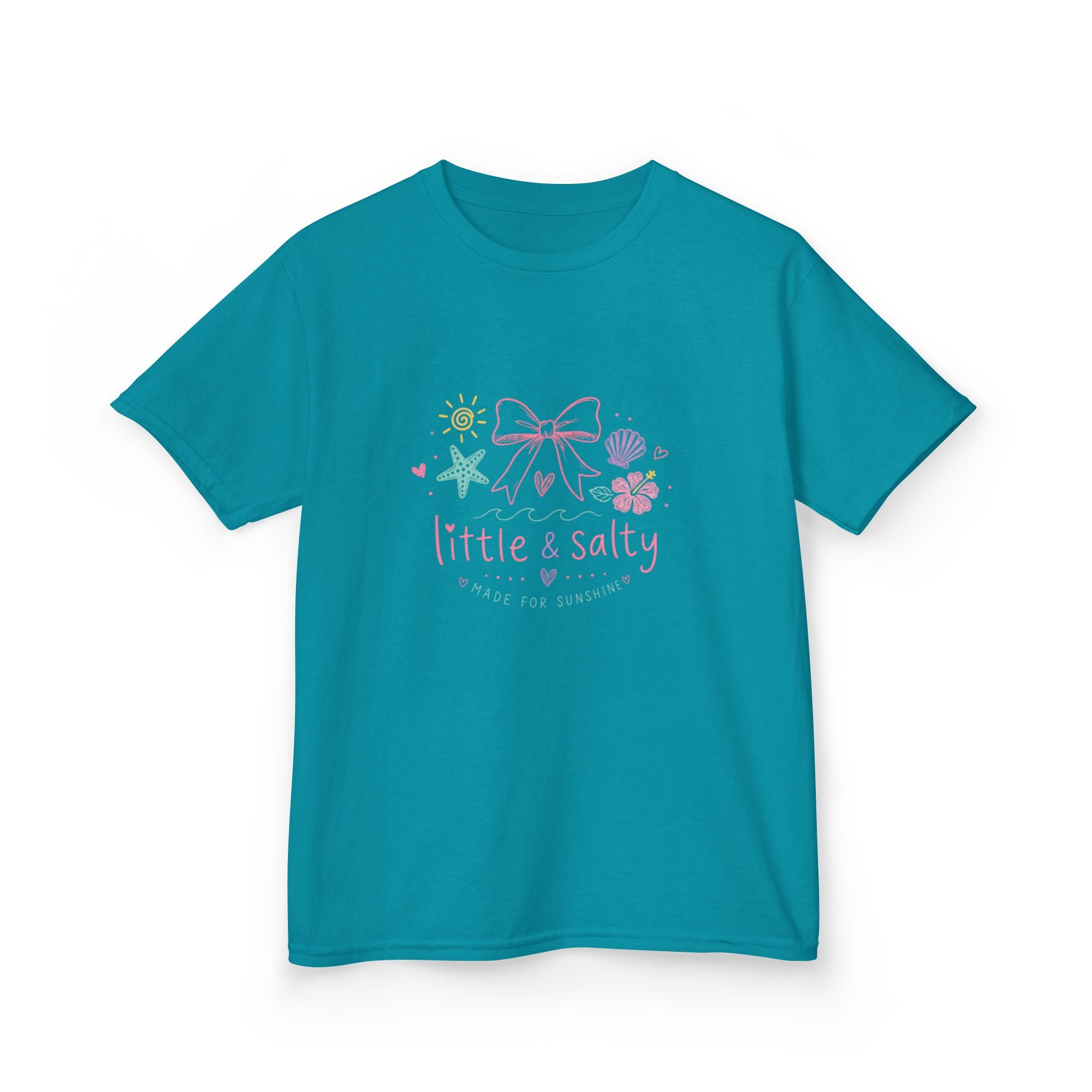Girl's Tee — "Little & Salty" Pastel Seashells Graphic