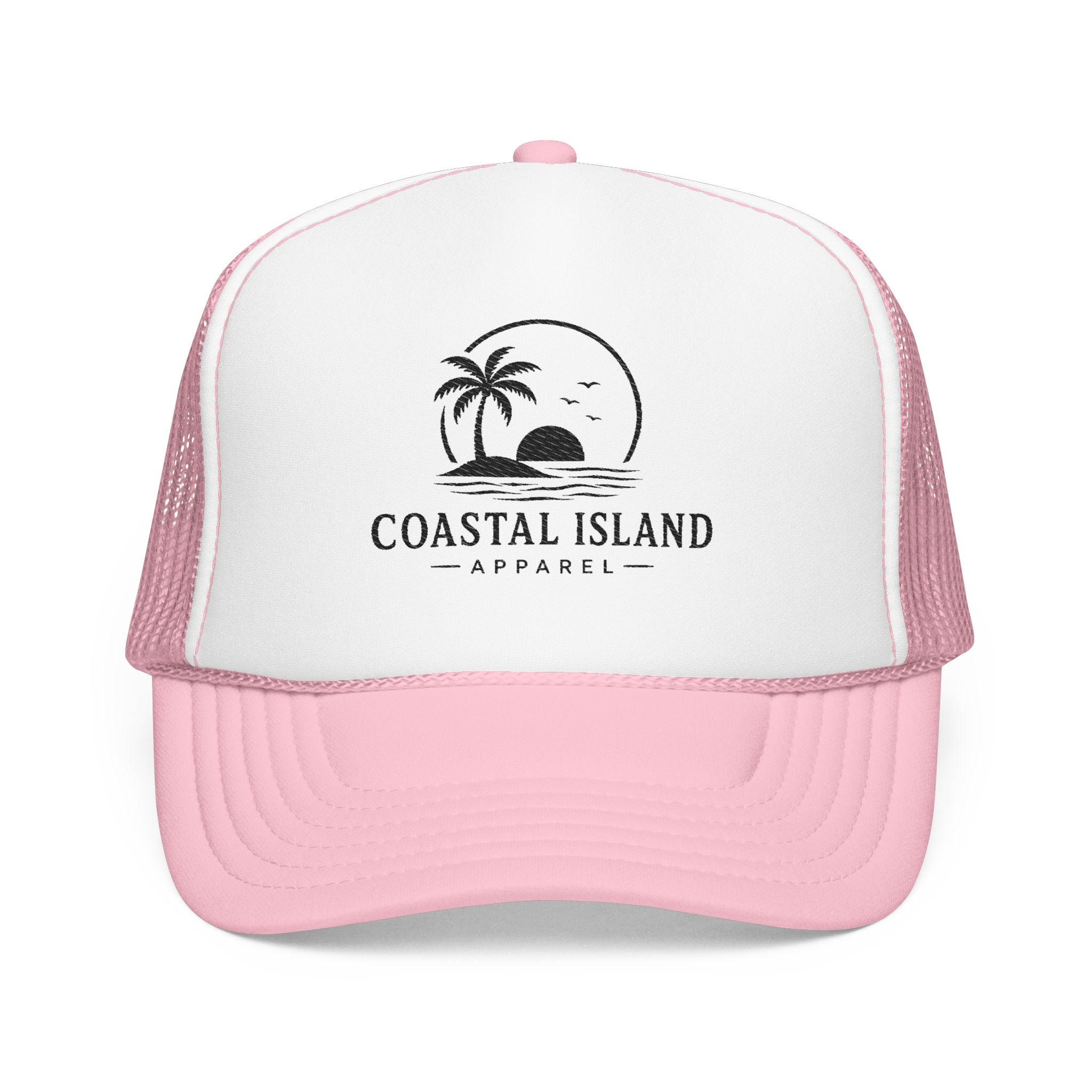 Coastal Island palm sunset Foam Trucker Hat | beach logo cap