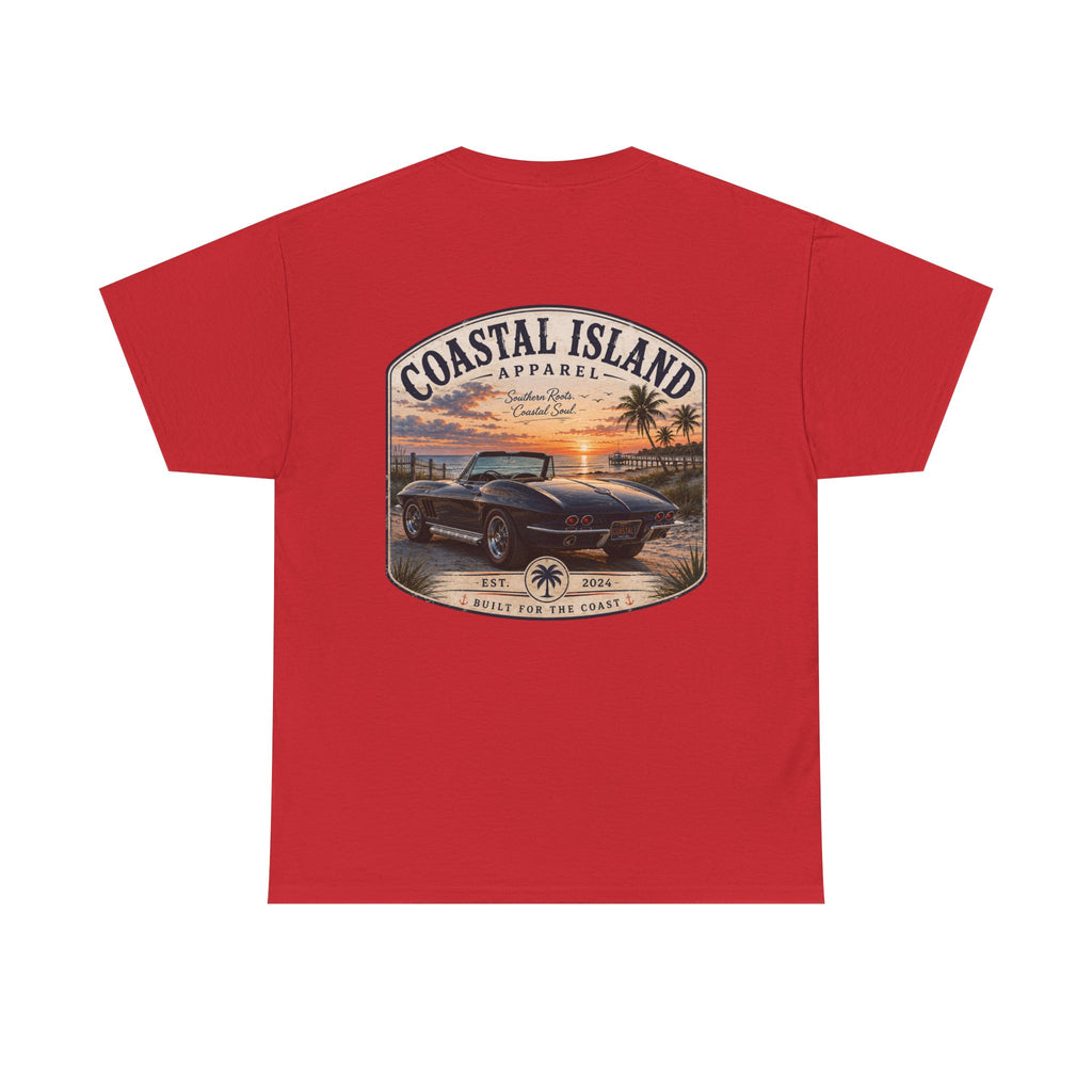Coastal Island Vintage Car Sunset T-Shirt | Beach Palm Graphic Tee
