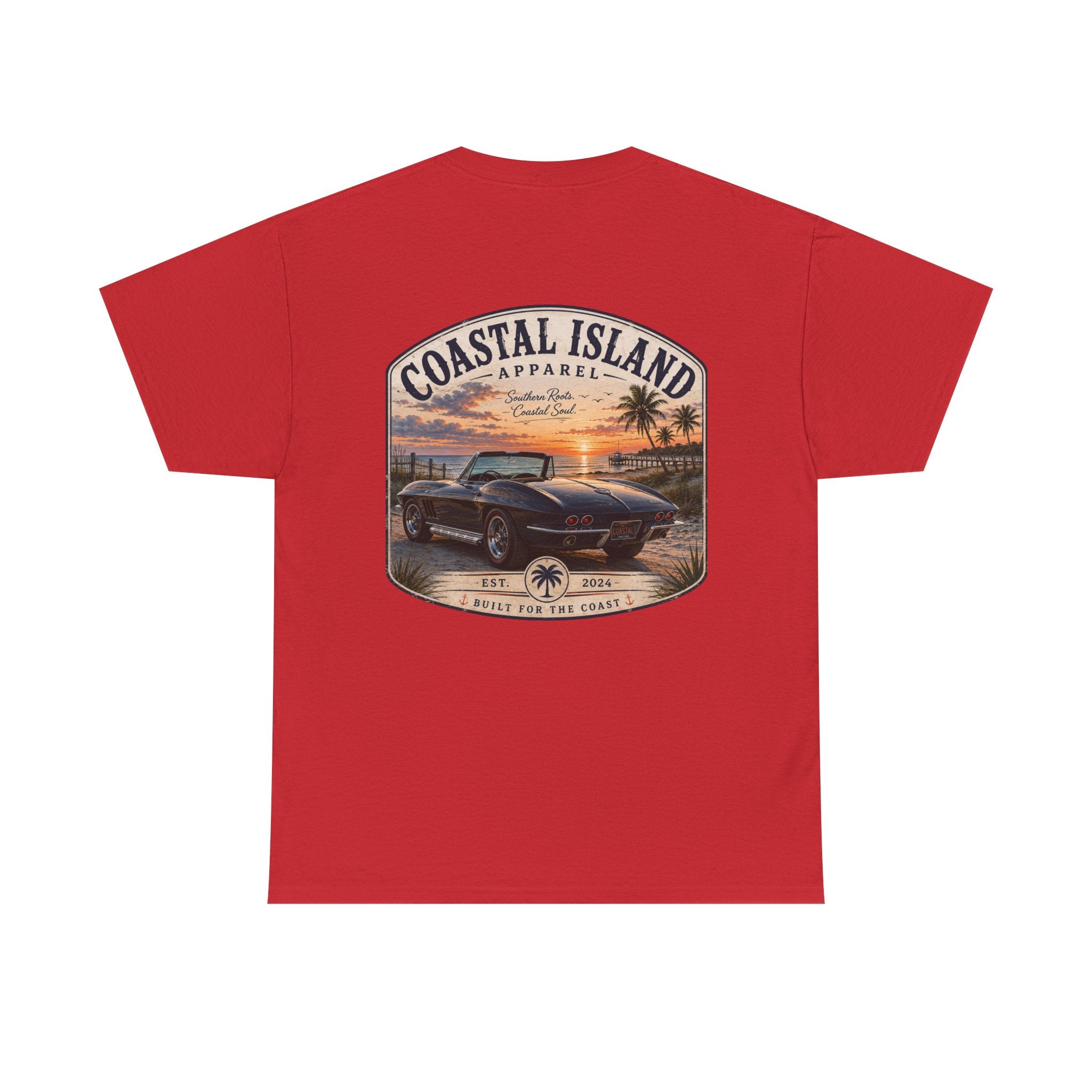 Coastal Island Vintage Car Sunset T-Shirt | Beach Palm Graphic Tee