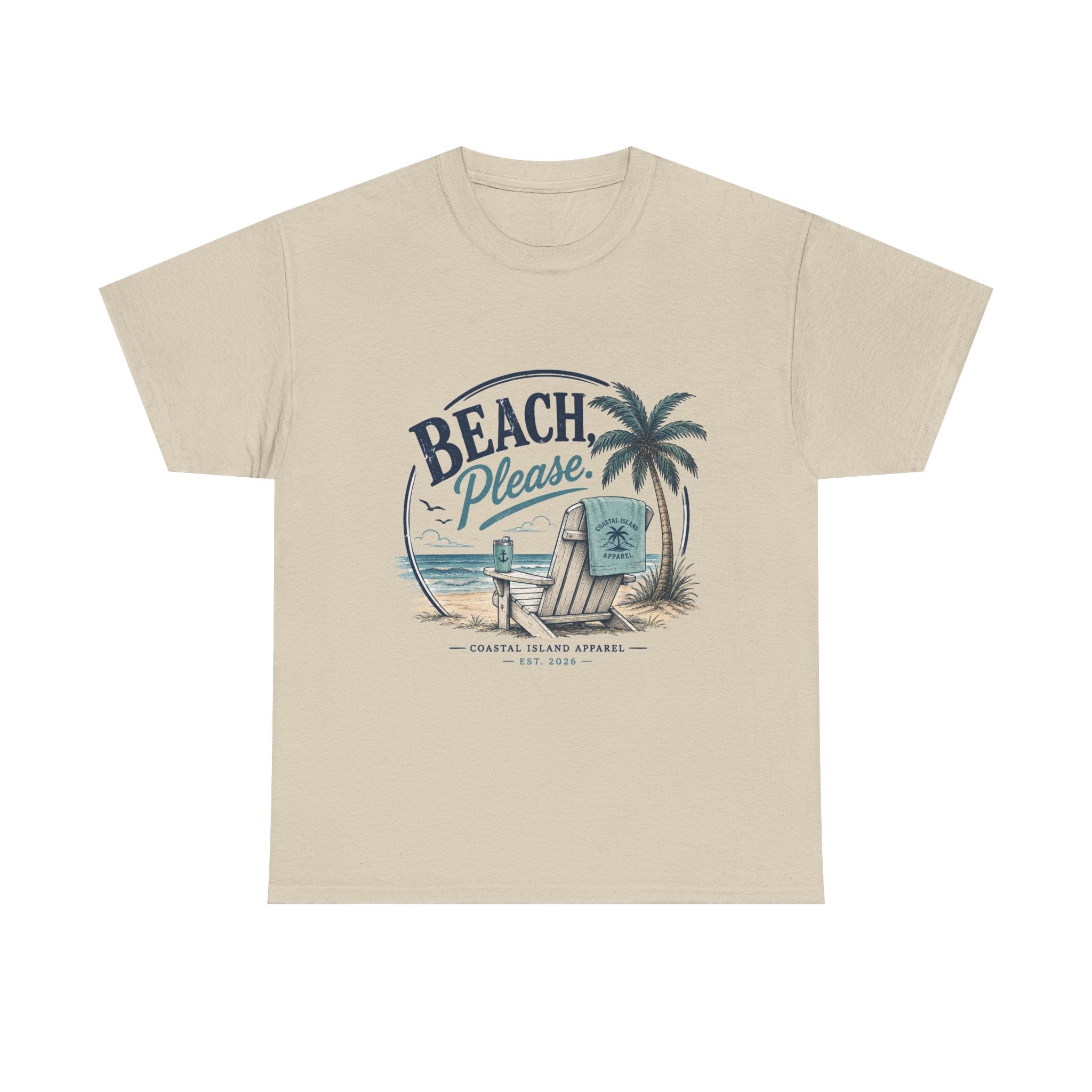 Beach Please T-Shirt — Vintage Palm Tree & Surfboard Summer Tee