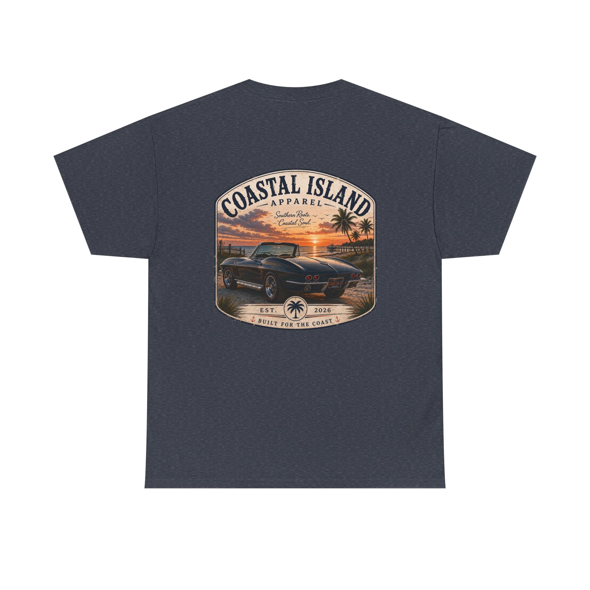 Coastal Island Vintage Car Sunset T-Shirt | Beach Palm Graphic Tee