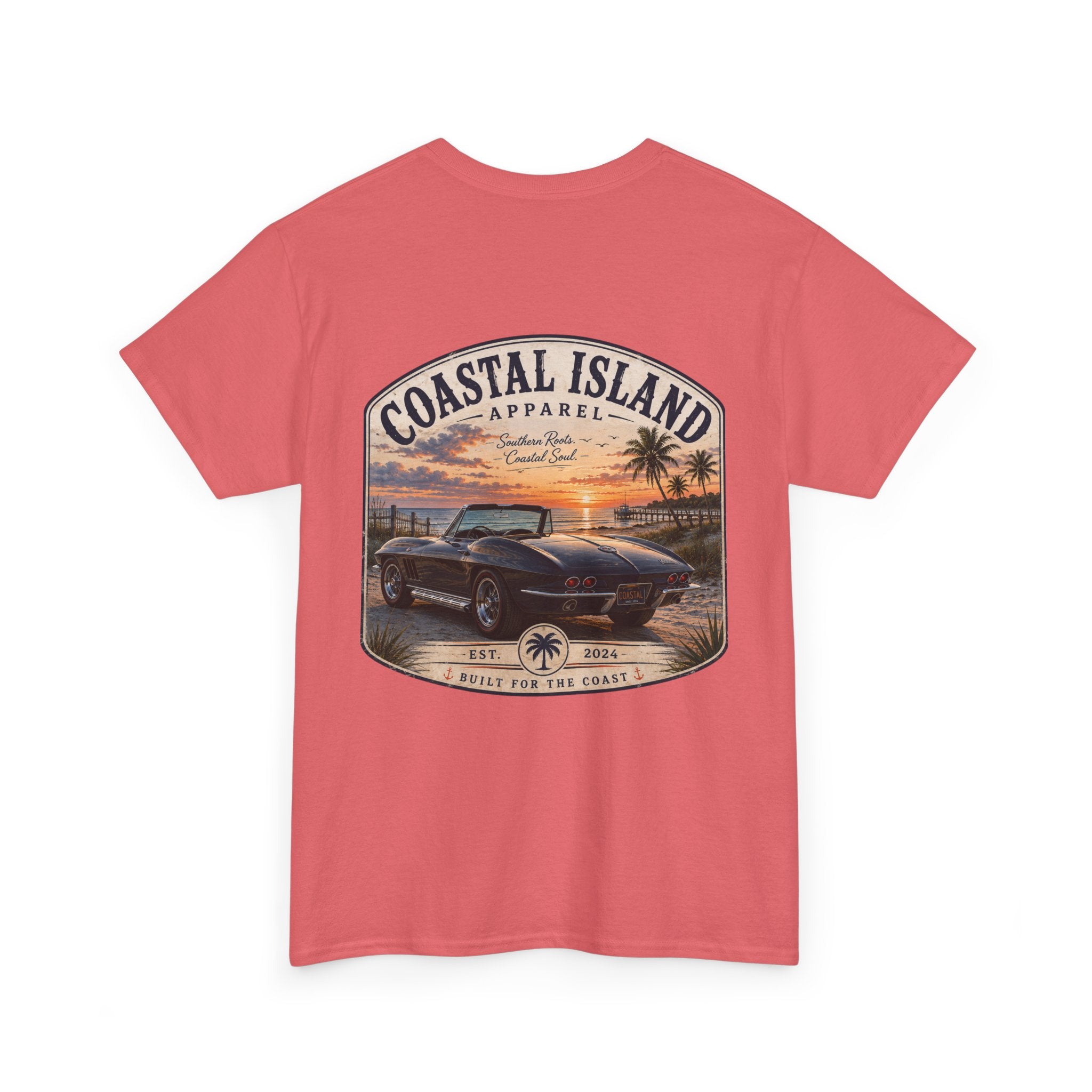 Coastal Island Vintage Car Sunset T-Shirt | Beach Palm Graphic Tee