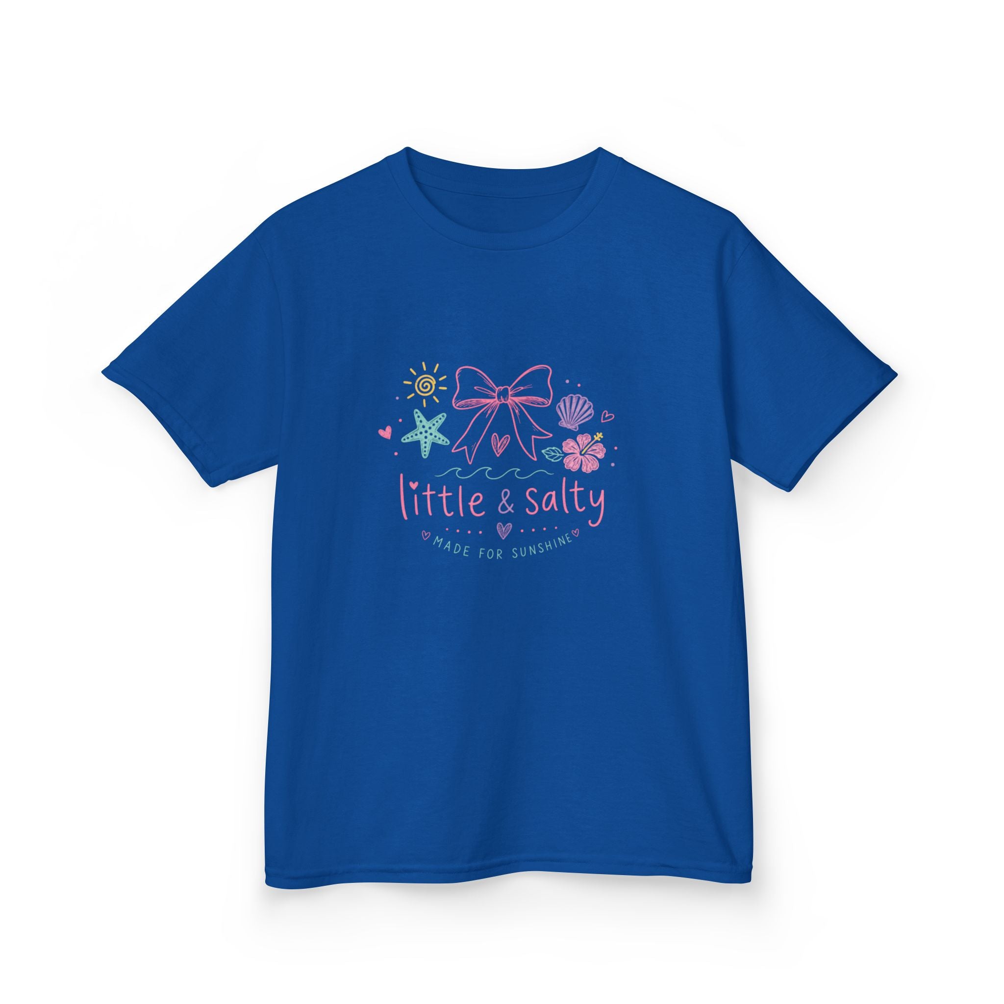 Girl's Tee — "Little & Salty" Pastel Seashells Graphic