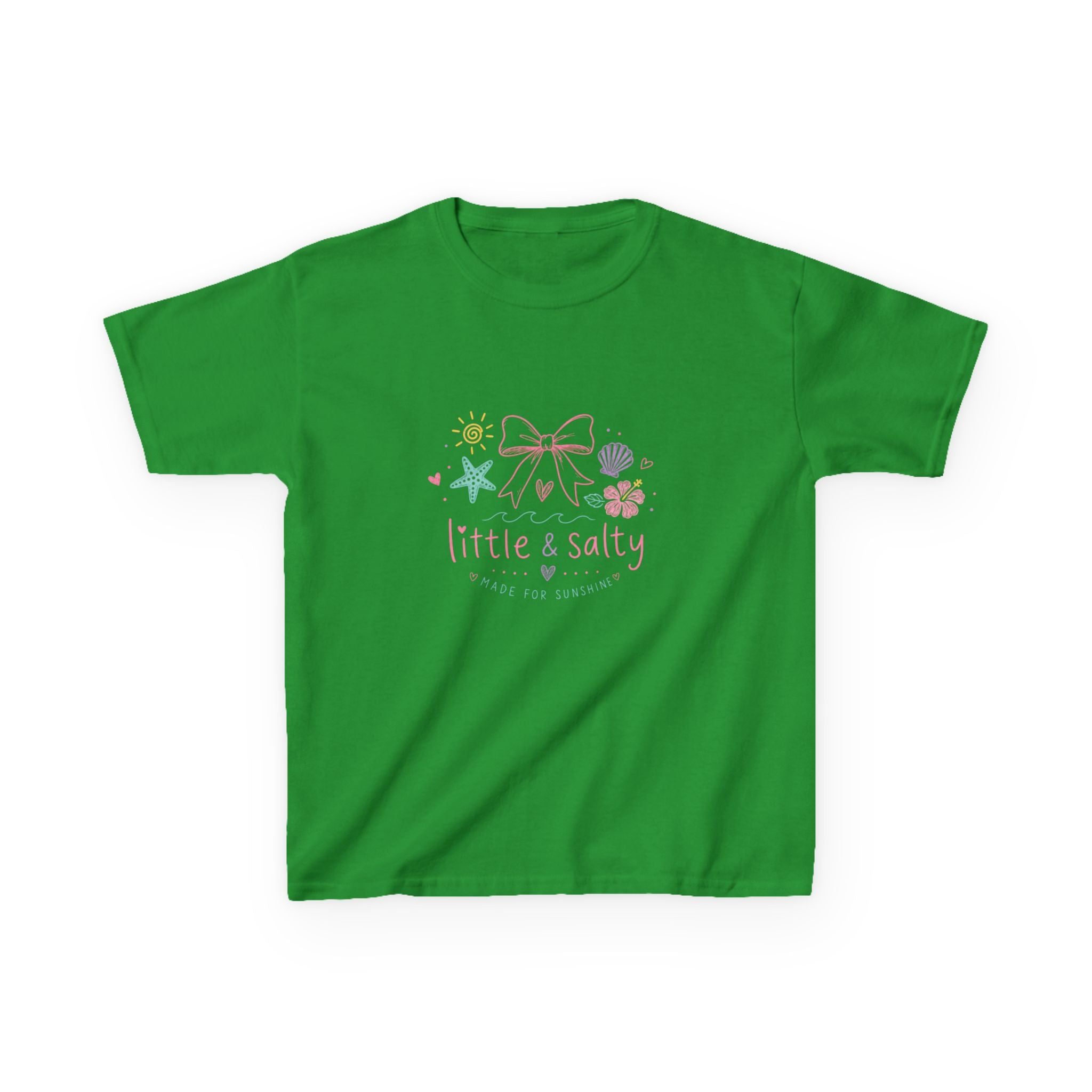 Girl's Tee — "Little & Salty" Pastel Seashells Graphic