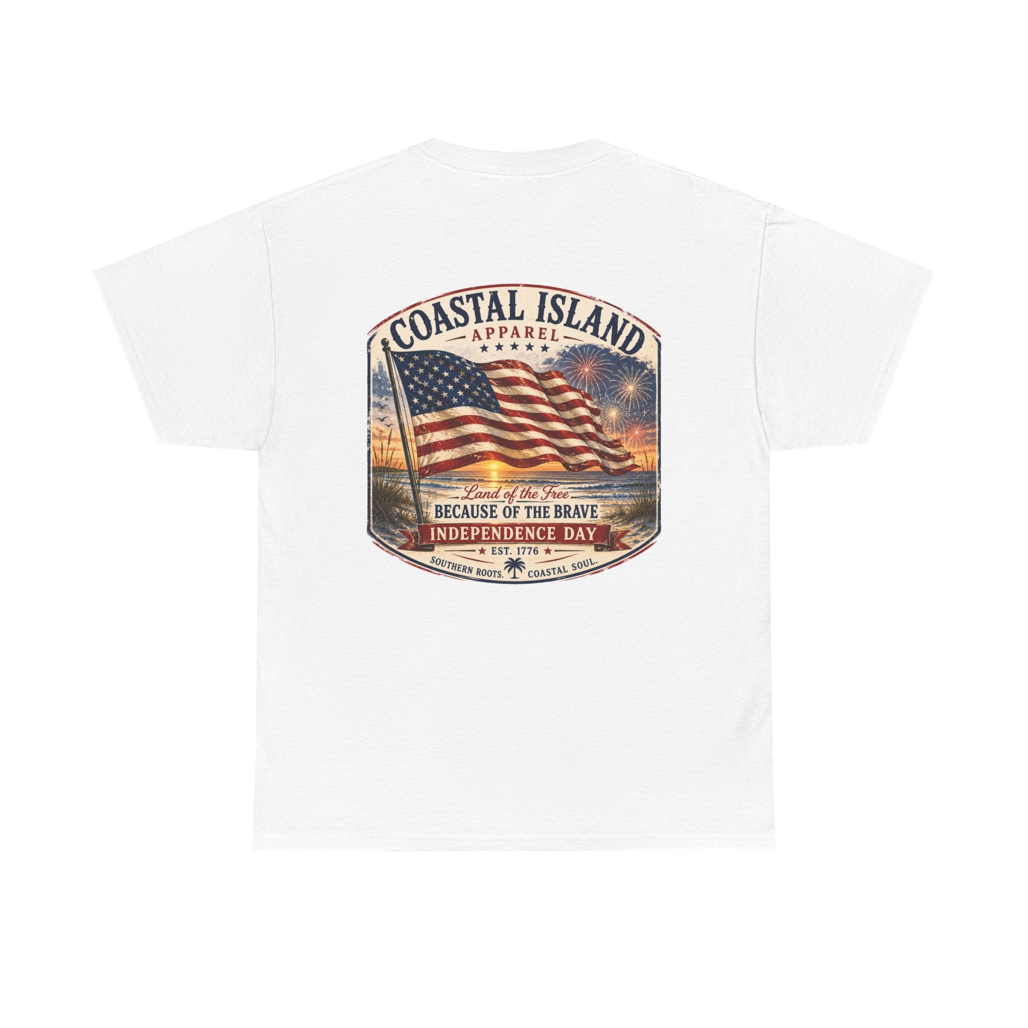 Coastal Island USA Flag Tee — "Because of the Brave" Independence Day T‑Shirt