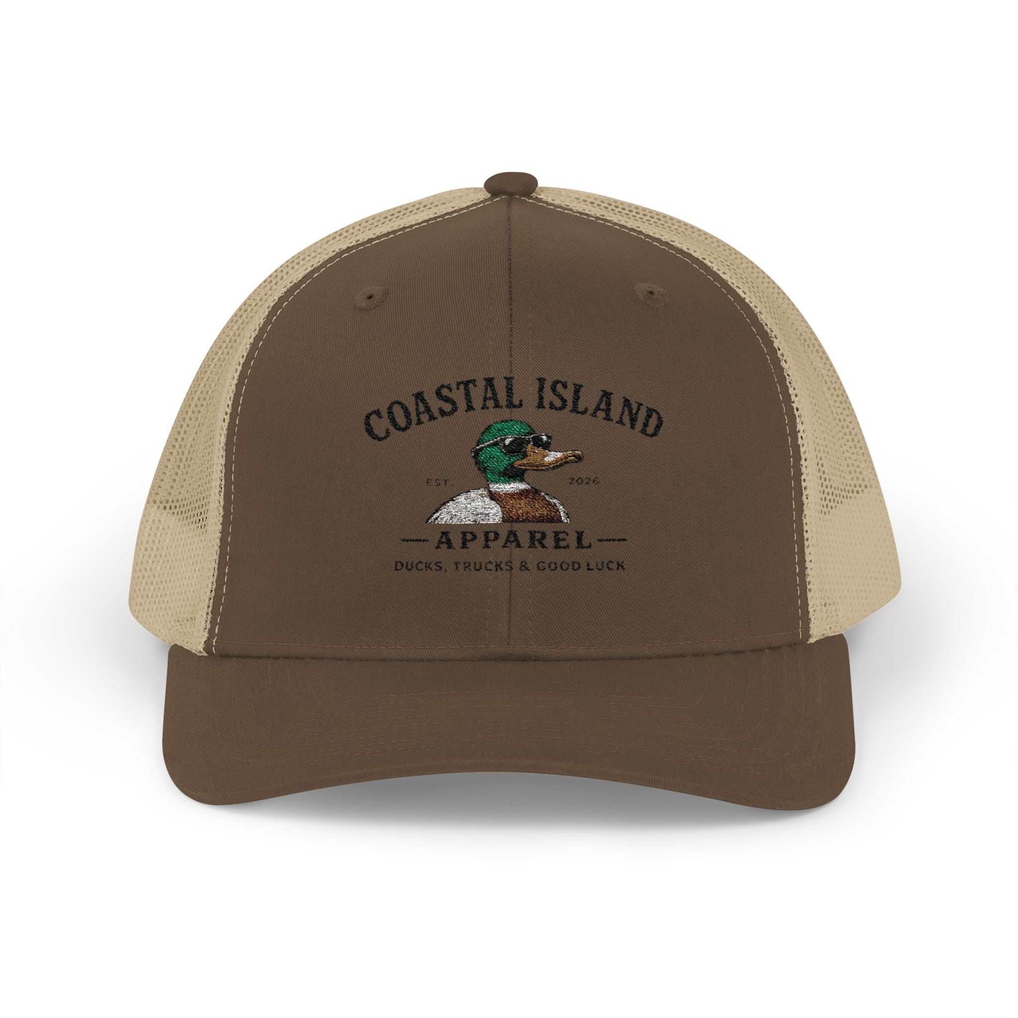 Coastal Island Trucker Cap — Vintage Duck Logo Snapback Hat