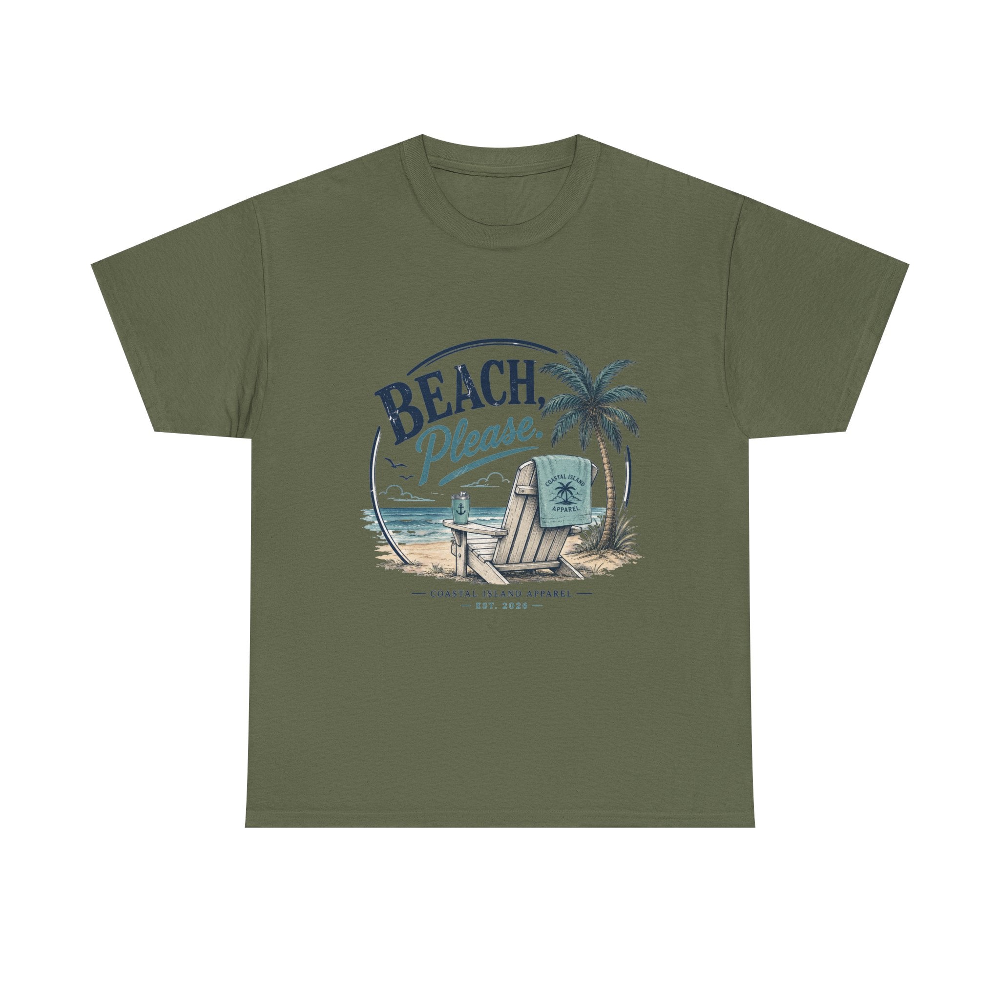 Beach Please T-Shirt — Vintage Palm Tree & Surfboard Summer Tee