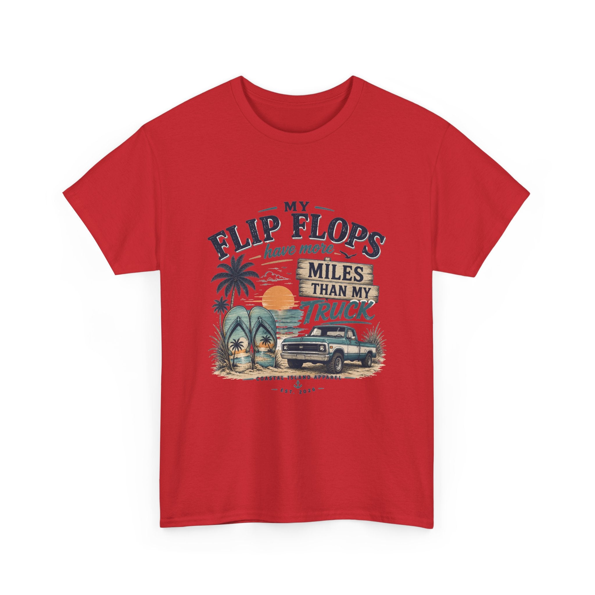 Flip Flops Have More Miles Than My Truck Graphic Tee — Beach Vintage Truck T-Shirt