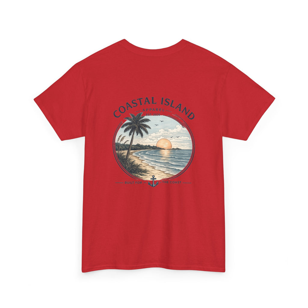 Coastal Island Sunset Tee — Beach Palm Tree Graphic T-Shirt