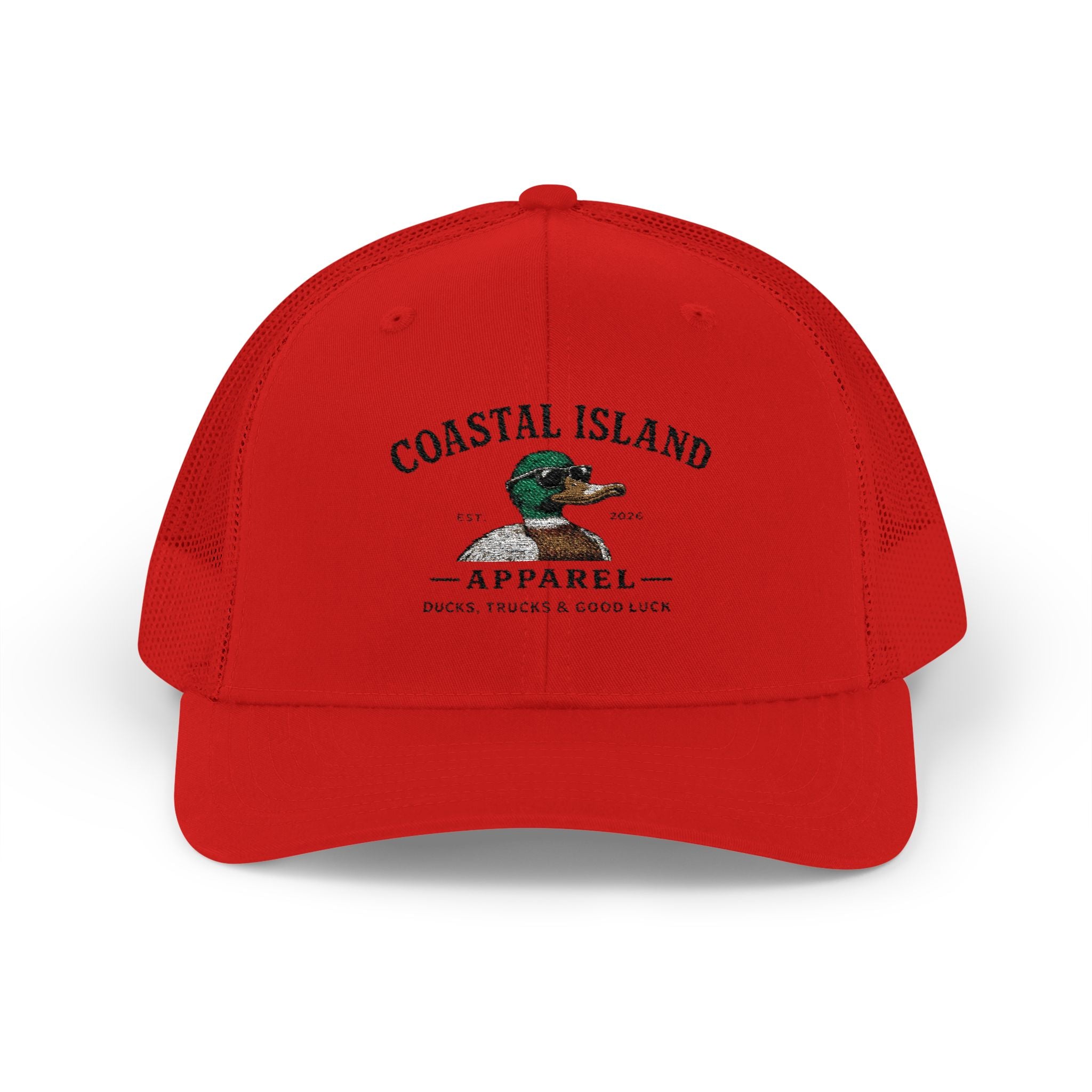 Coastal Island Trucker Cap — Vintage Duck Logo Snapback Hat