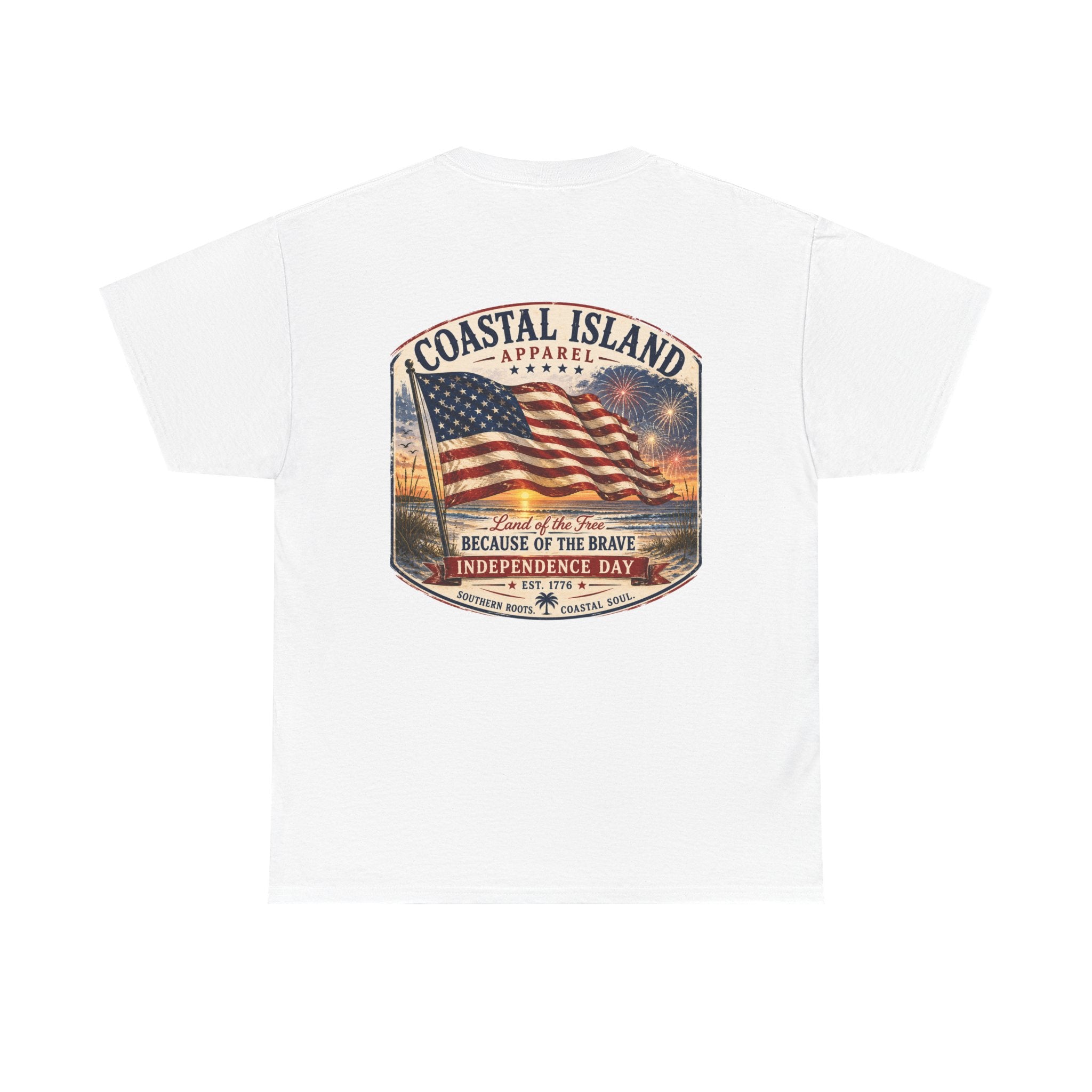 Coastal Island USA Flag Tee — "Because of the Brave" Independence Day T‑Shirt