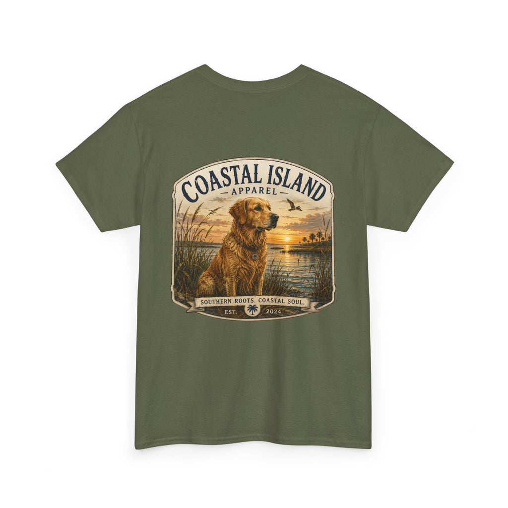 Coastal Island Retriever Logo Tee | Dog Sunset Beach Shirt