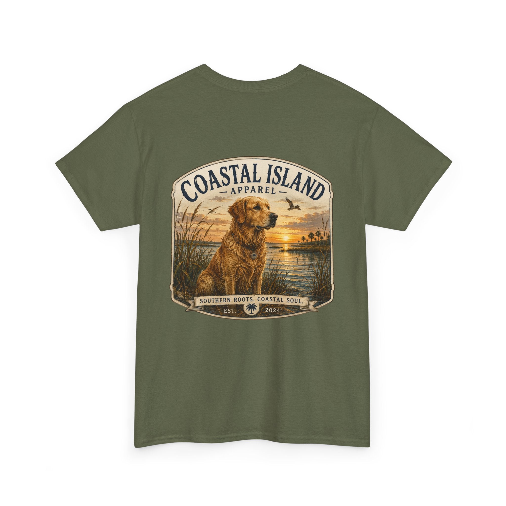 Coastal Island Retriever Logo Tee | Dog Sunset Beach Shirt