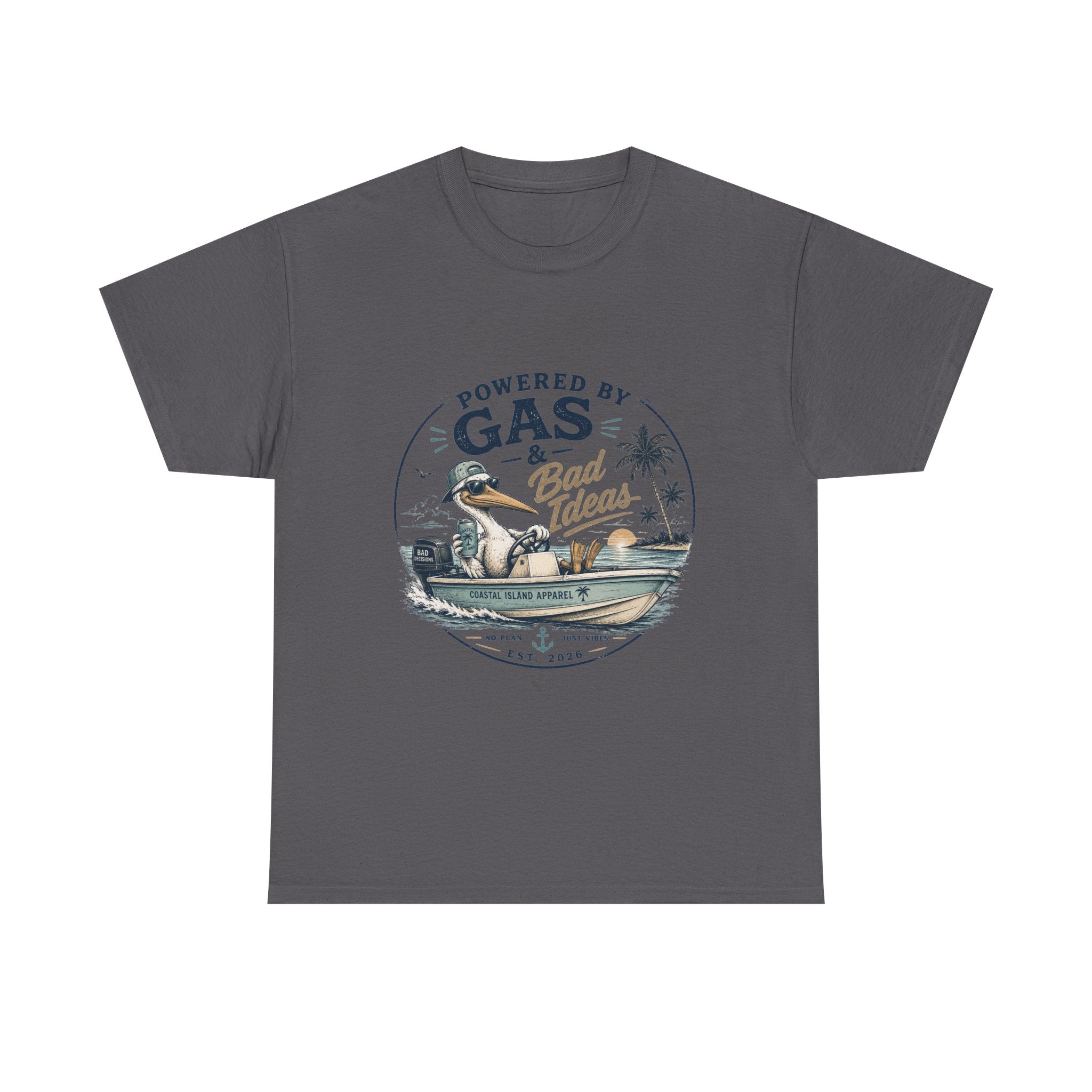 Gas & Bad Ideas Boat T‑Shirt — Funny Fishing Beach Tee