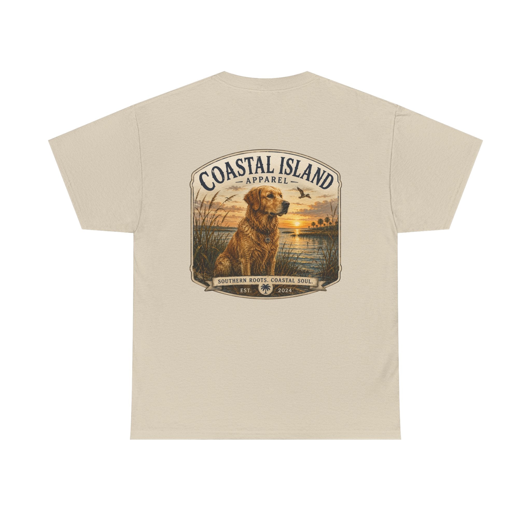 Coastal Island Retriever Logo Tee | Dog Sunset Beach Shirt
