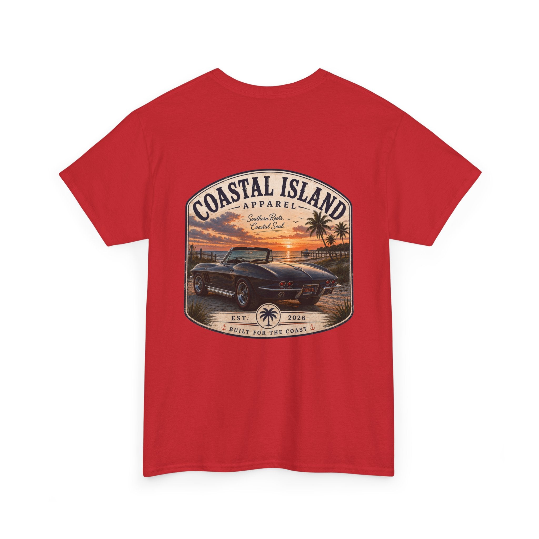 Coastal Island Vintage Car Sunset T-Shirt | Beach Palm Graphic Tee