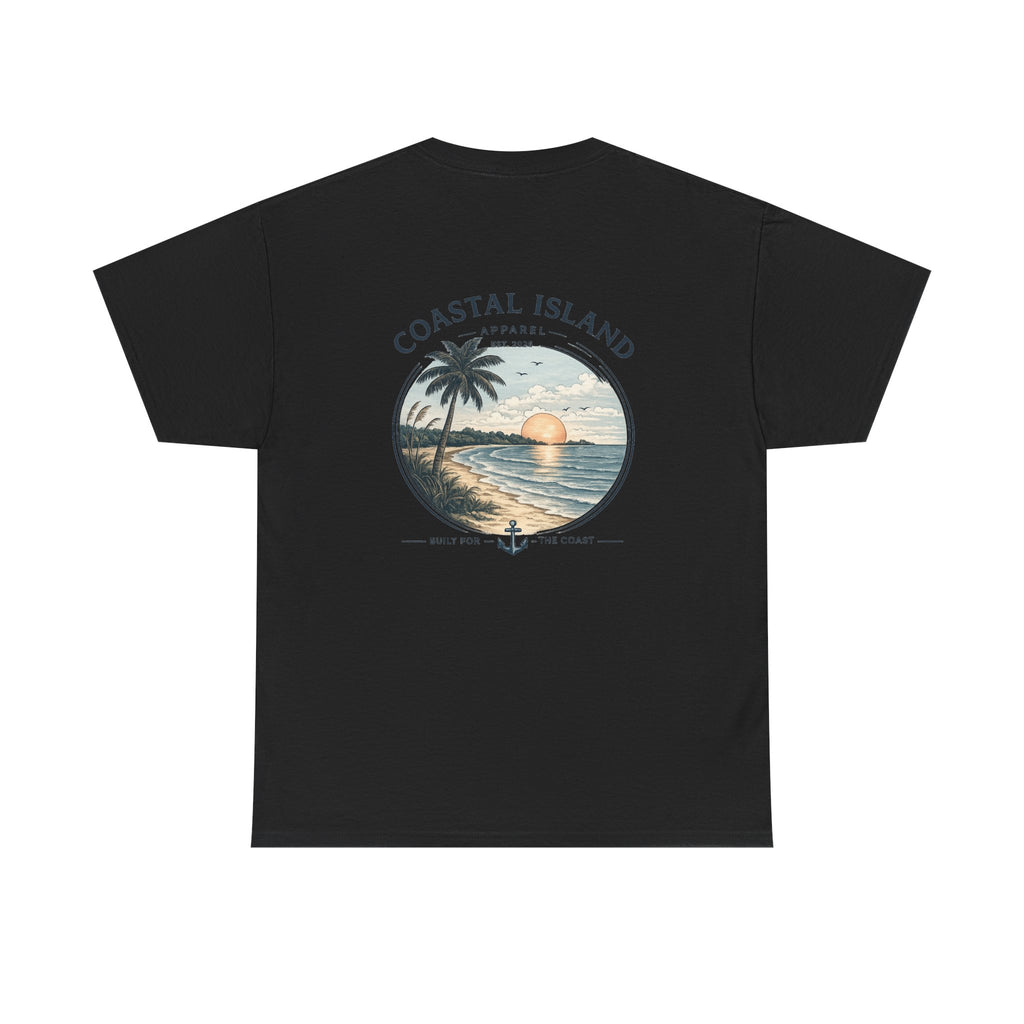 Coastal Island Sunset Tee — Beach Palm Tree Graphic T-Shirt