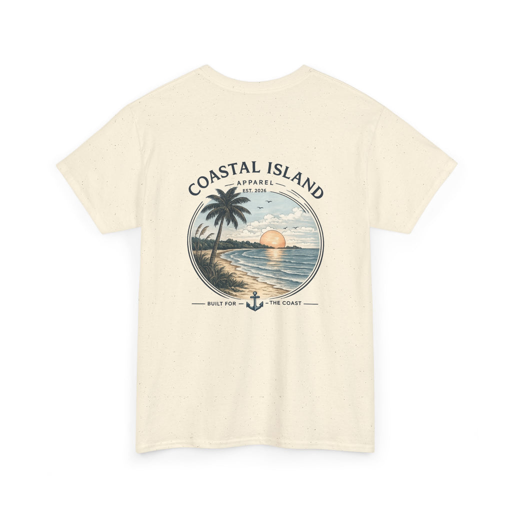 Coastal Island Sunset Tee — Beach Palm Tree Graphic T-Shirt