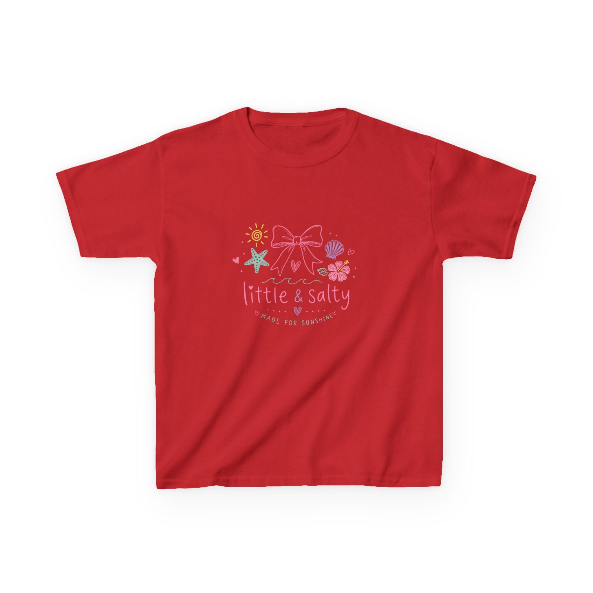 Girl's Tee — "Little & Salty" Pastel Seashells Graphic