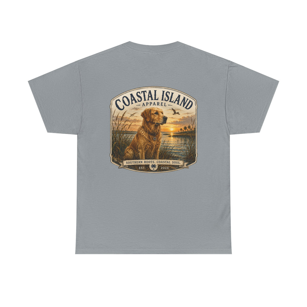 Coastal Island Retriever Logo Tee | Dog Sunset Beach Shirt