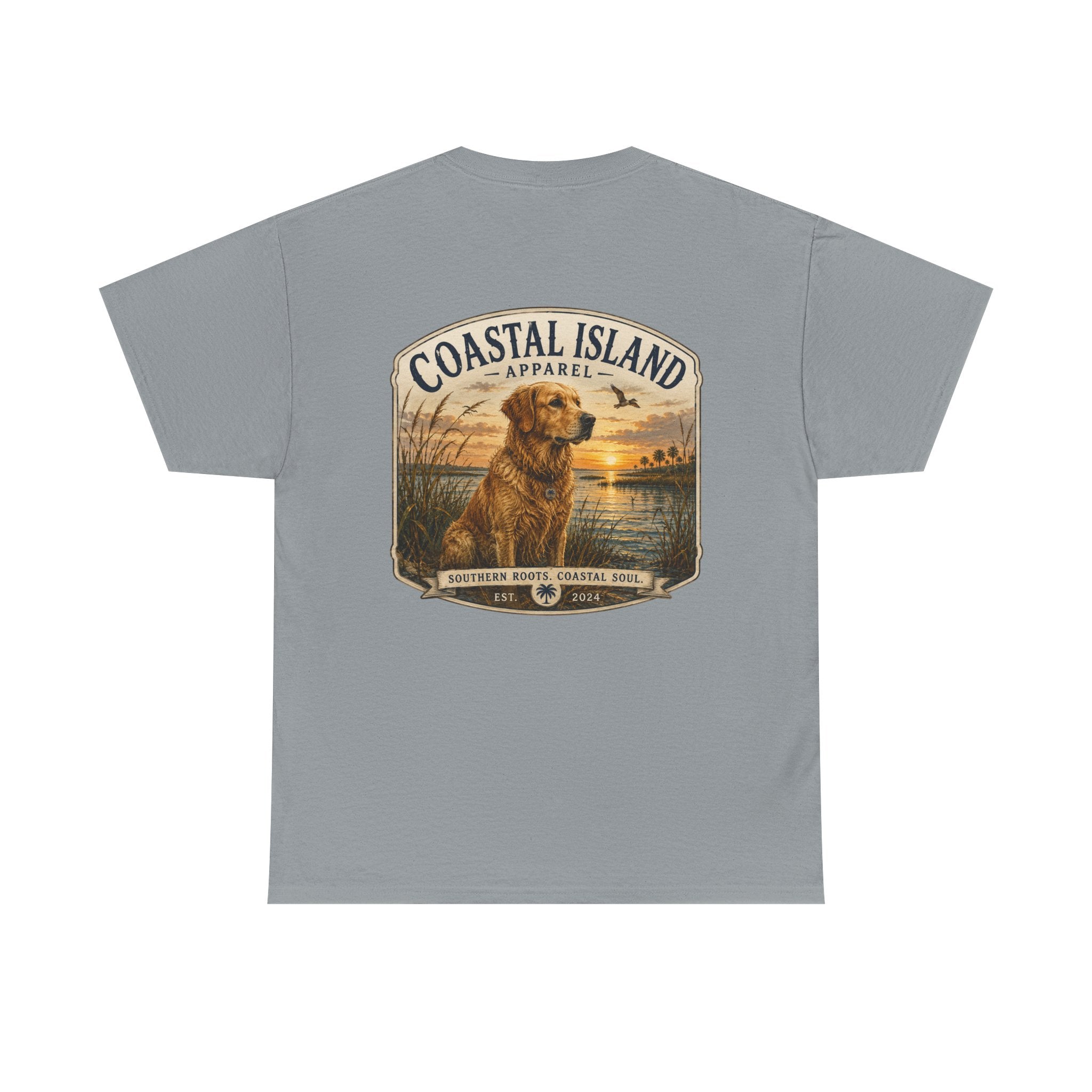 Coastal Island Retriever Logo Tee | Dog Sunset Beach Shirt