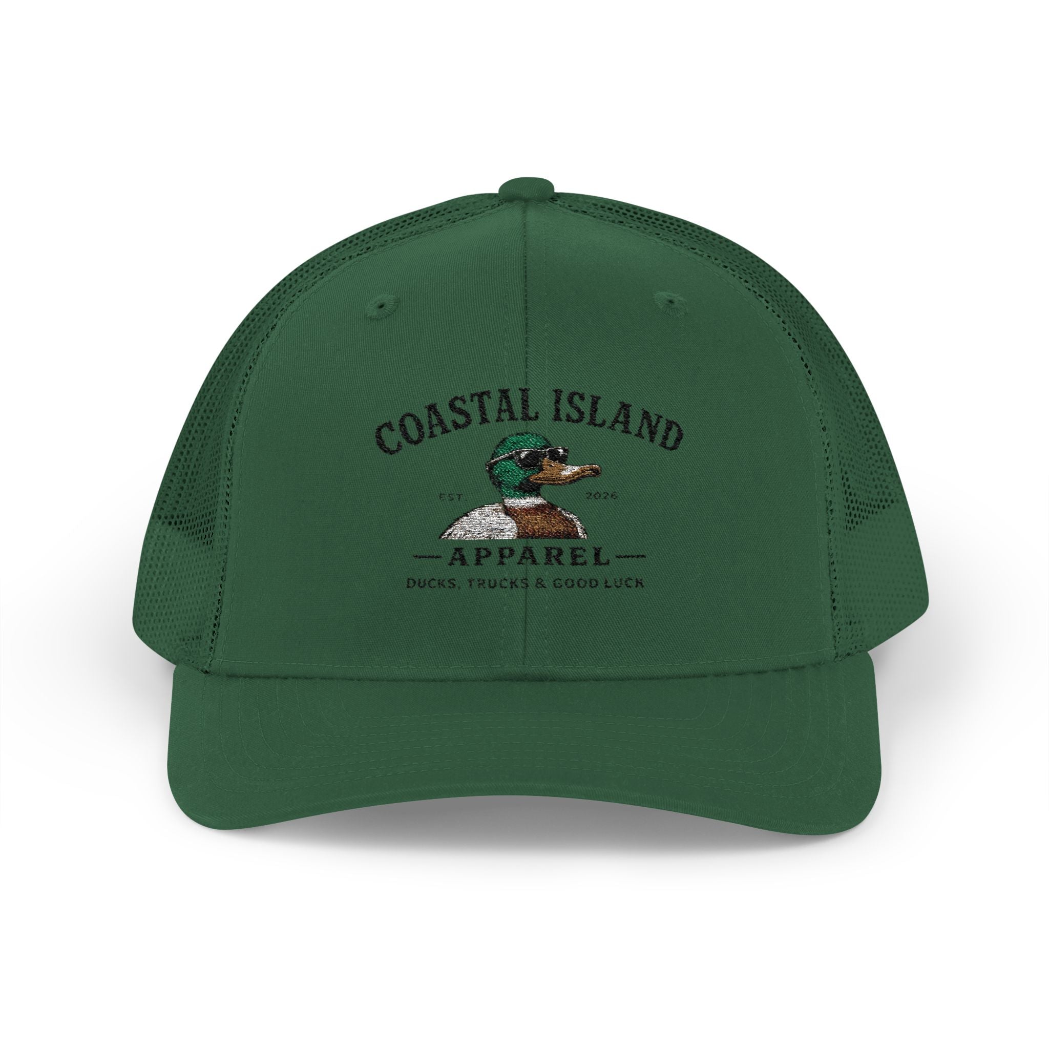 Coastal Island Trucker Cap — Vintage Duck Logo Snapback Hat