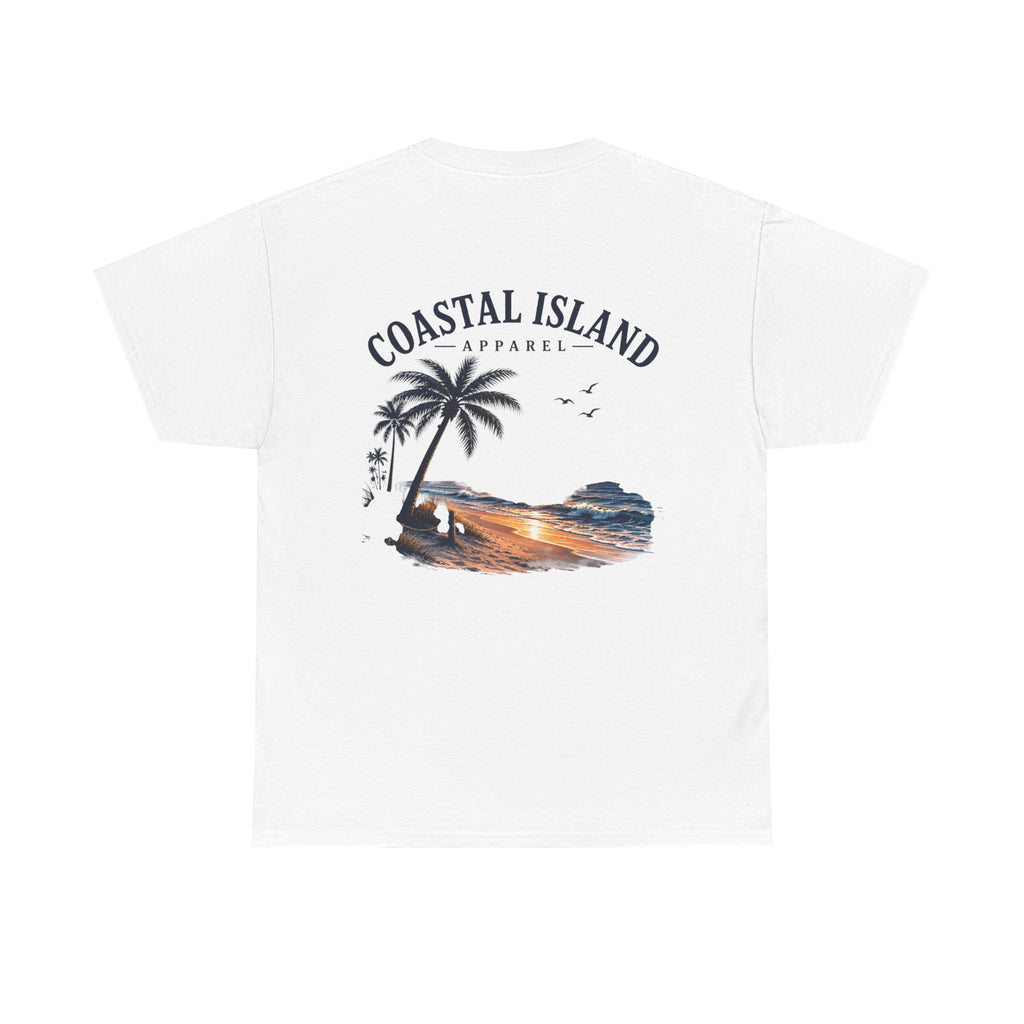 Coastal Island Sunset Beach T-Shirt | Palm Tree Ocean Graphic Tee