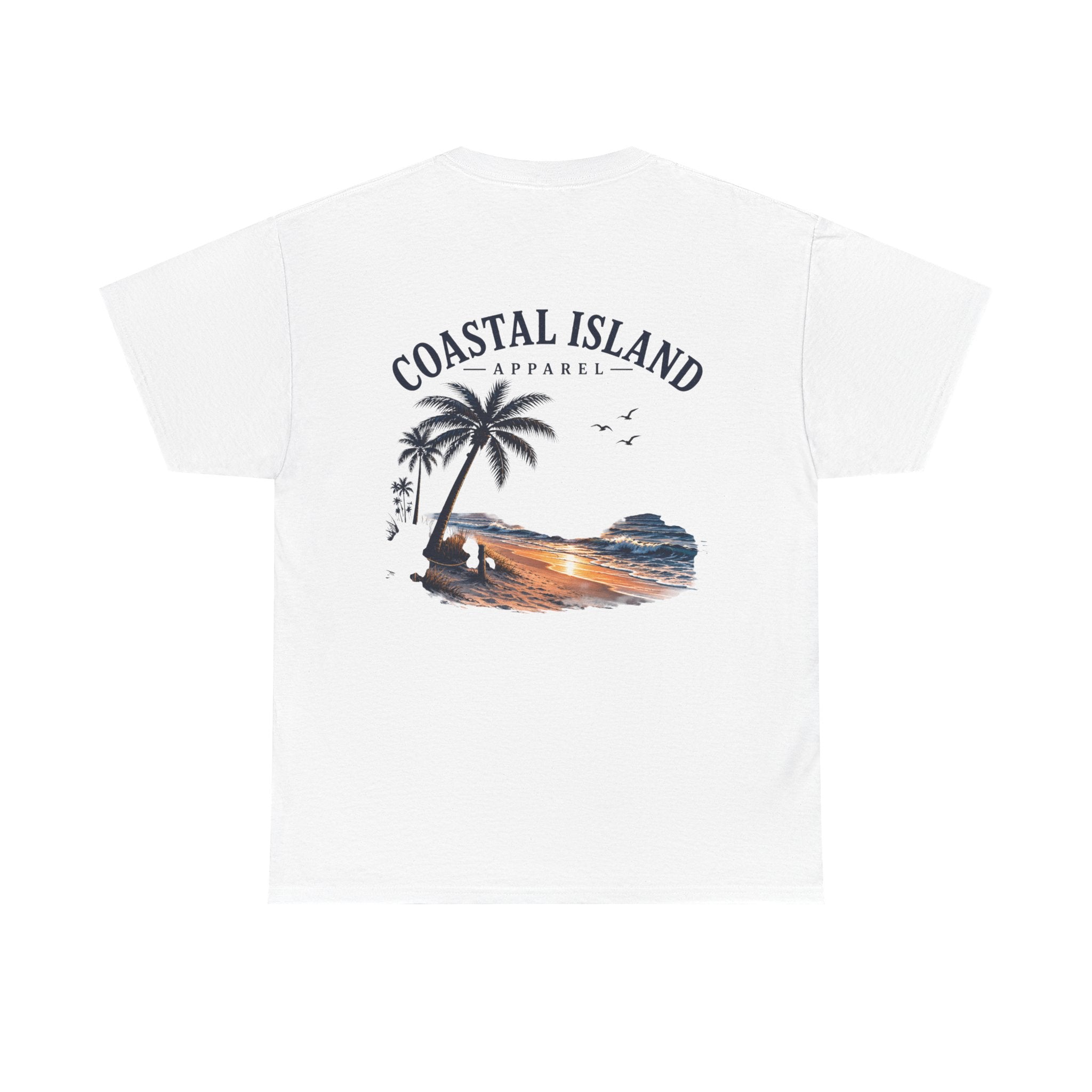 Coastal Island Sunset Beach T-Shirt | Palm Tree Ocean Graphic Tee