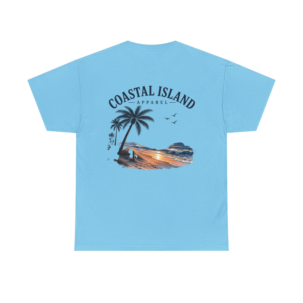 Coastal Island Sunset Beach T-Shirt | Palm Tree Ocean Graphic Tee