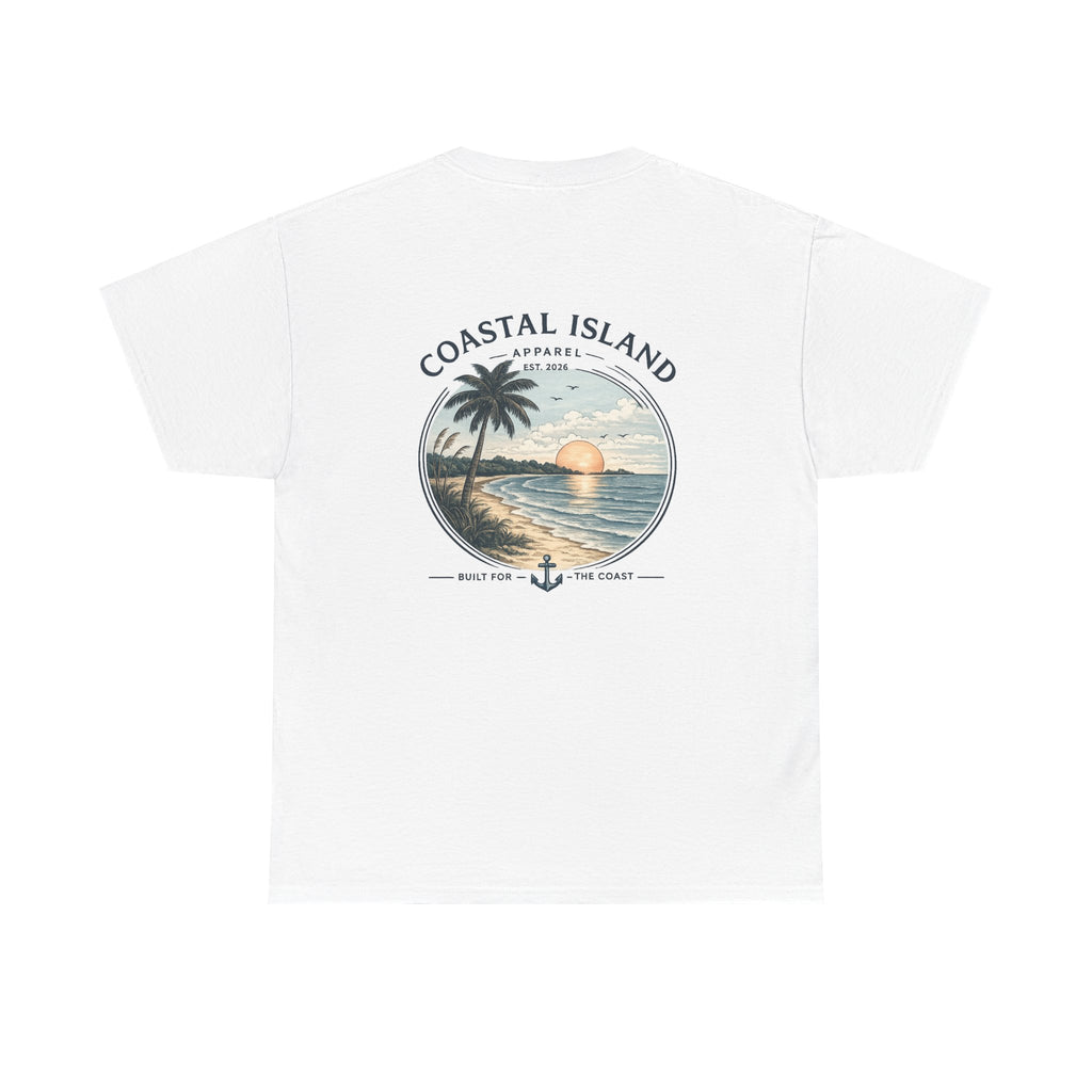 Coastal Island Sunset Tee — Beach Palm Tree Graphic T-Shirt