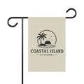 Coastal Island Garden Flag — Tropical Palm Sunset Yard Banner