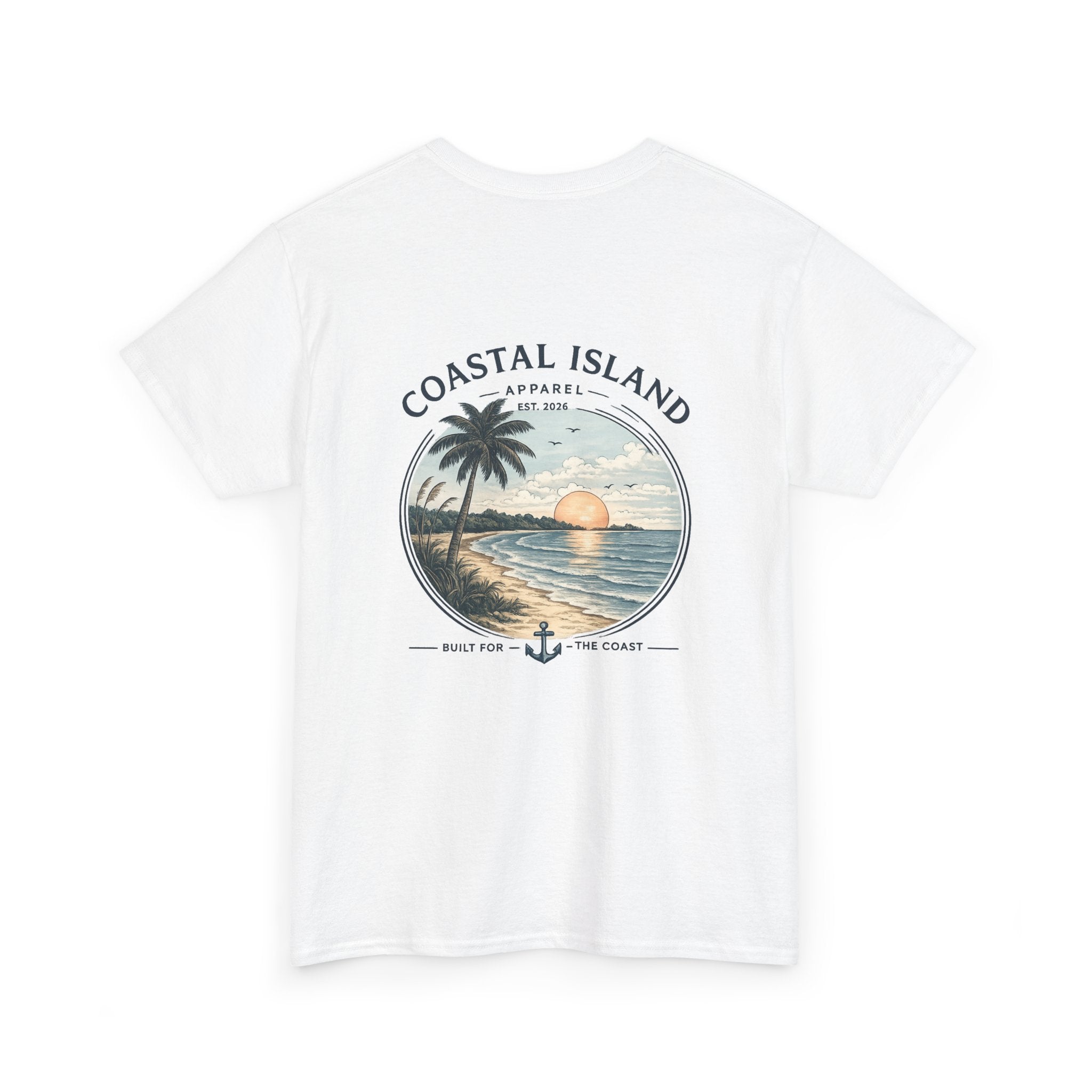 Coastal Island Sunset Tee — Beach Palm Tree Graphic T-Shirt