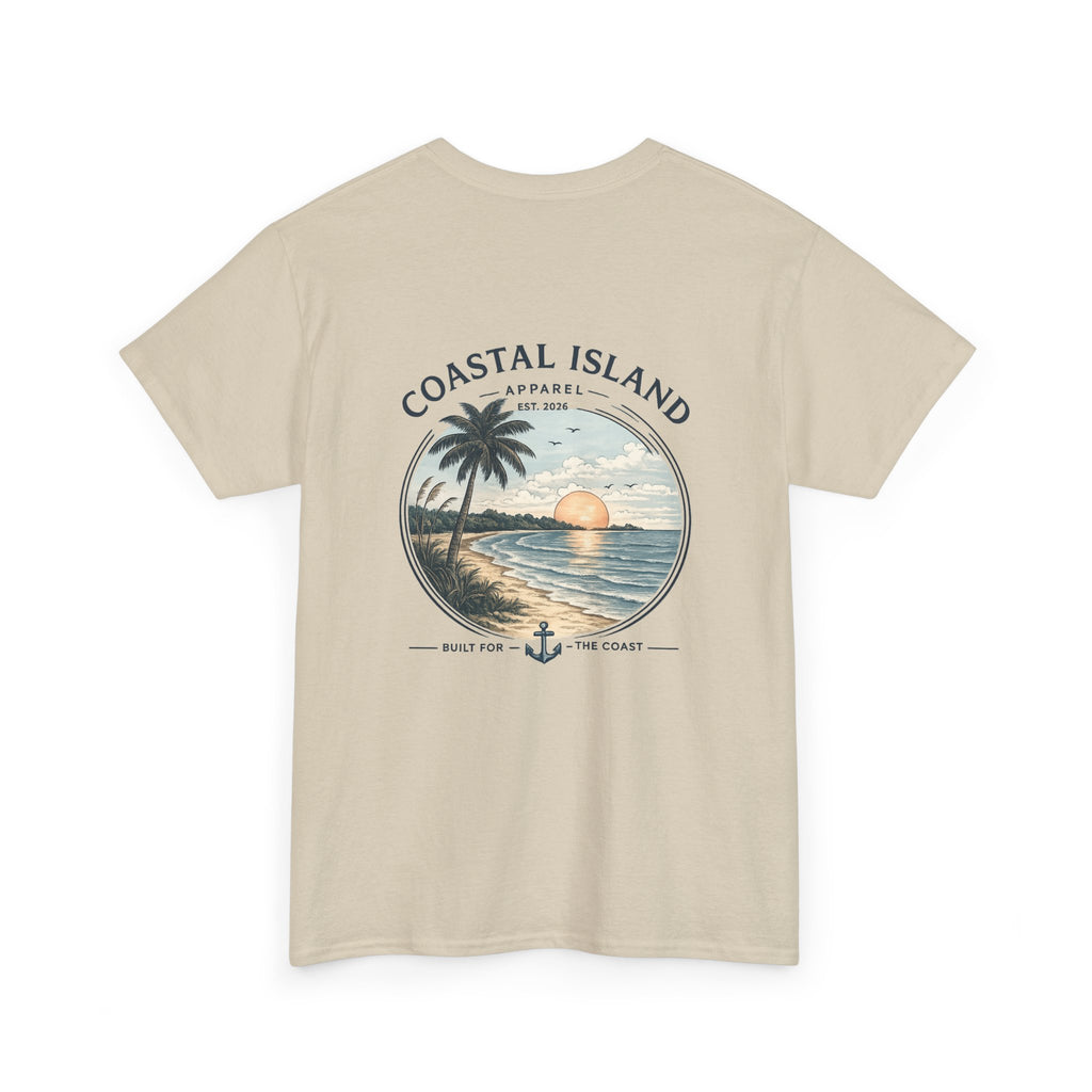 Coastal Island Sunset Tee — Beach Palm Tree Graphic T-Shirt