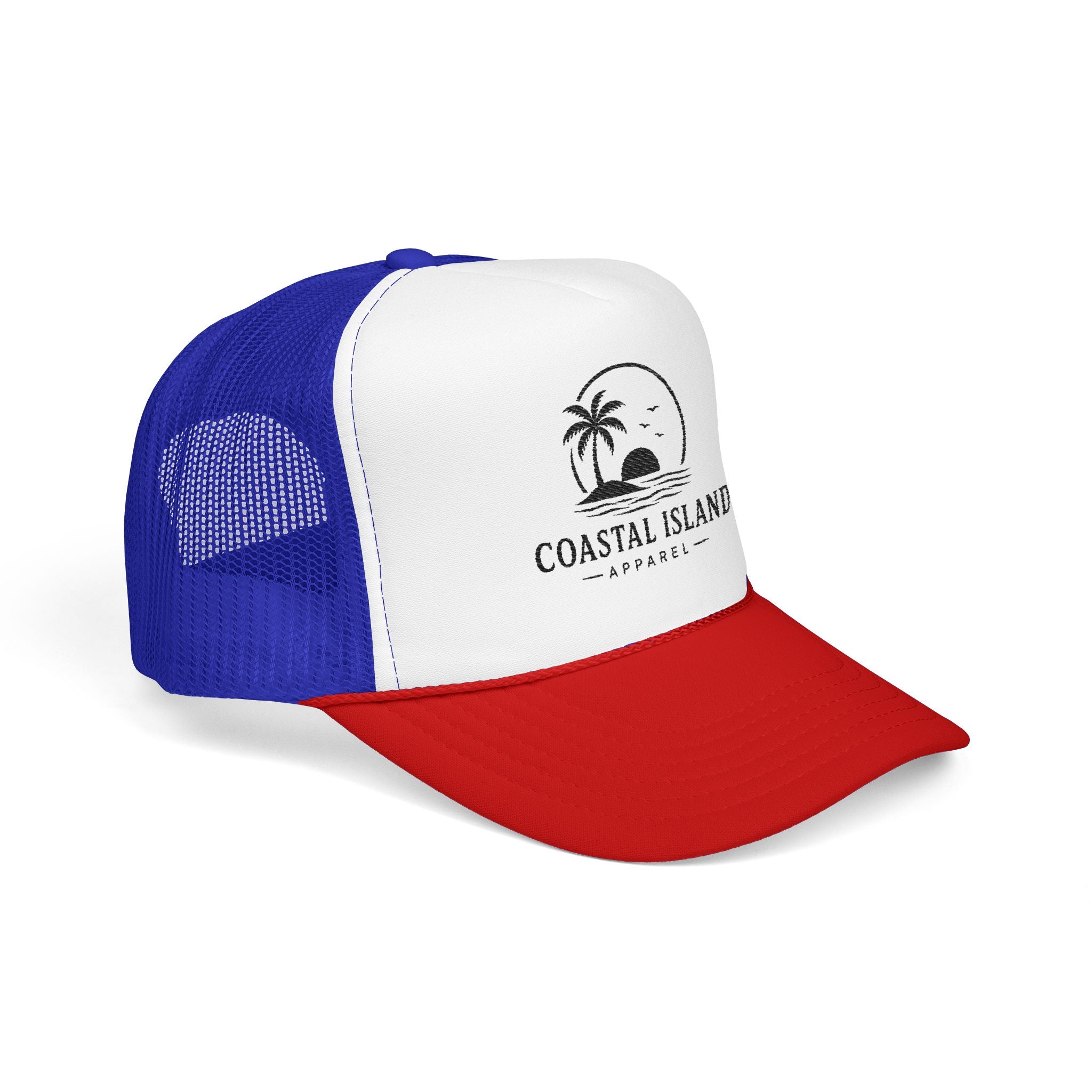 Coastal Island palm sunset Foam Trucker Hat | beach logo cap