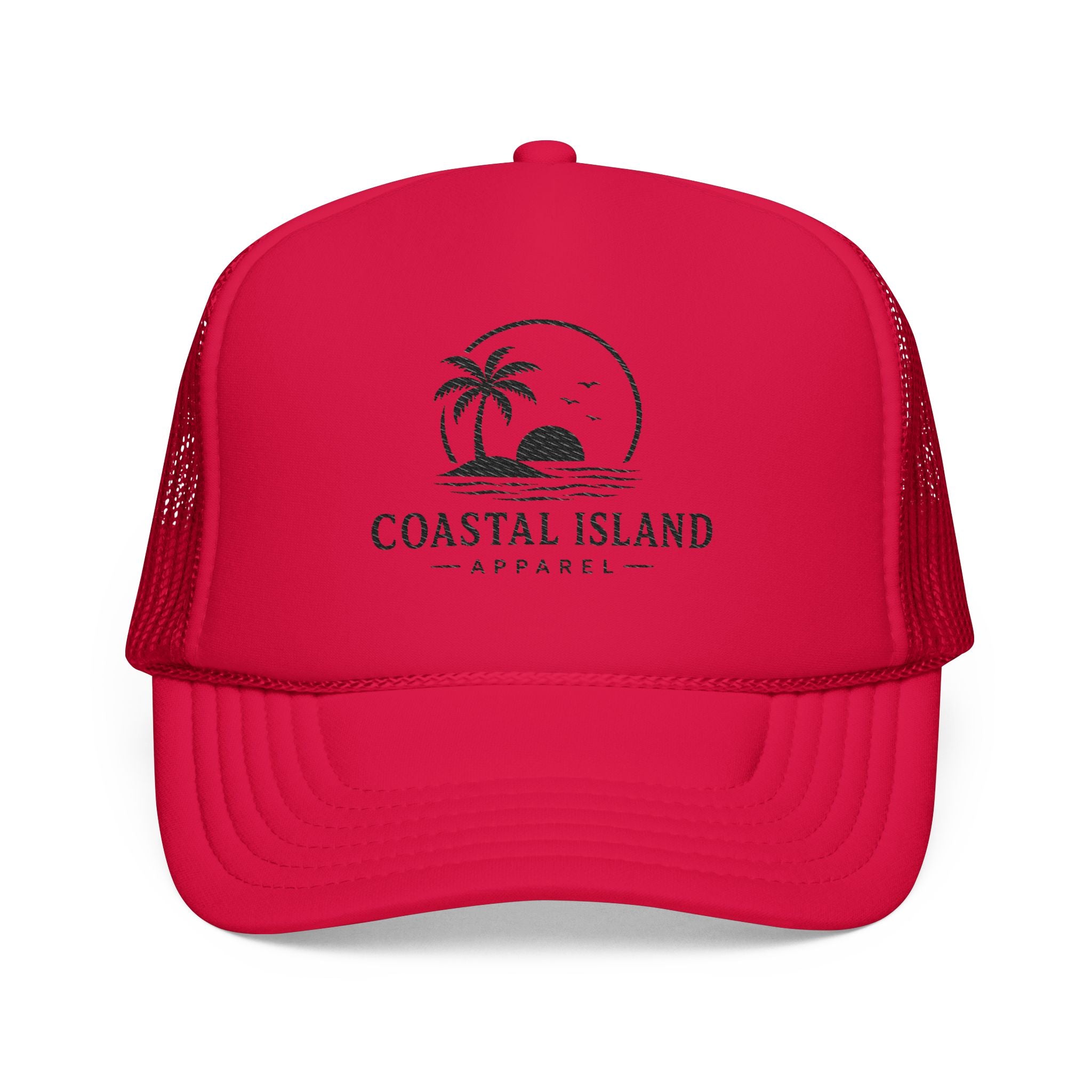 Coastal Island palm sunset Foam Trucker Hat | beach logo cap