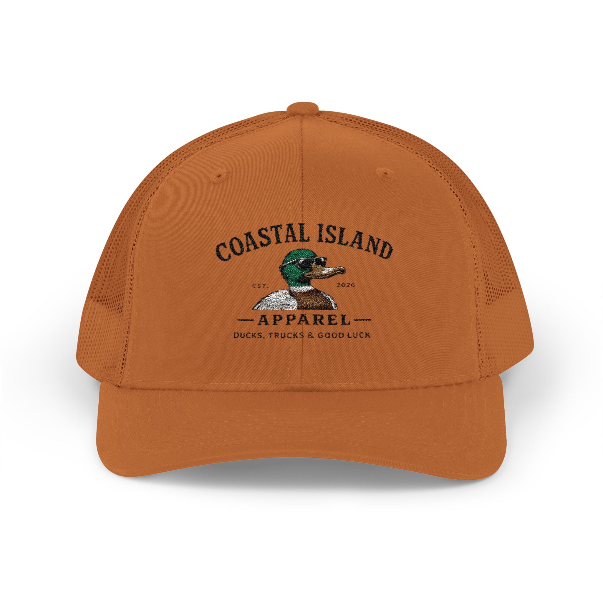 Coastal Island Trucker Cap — Vintage Duck Logo Snapback Hat